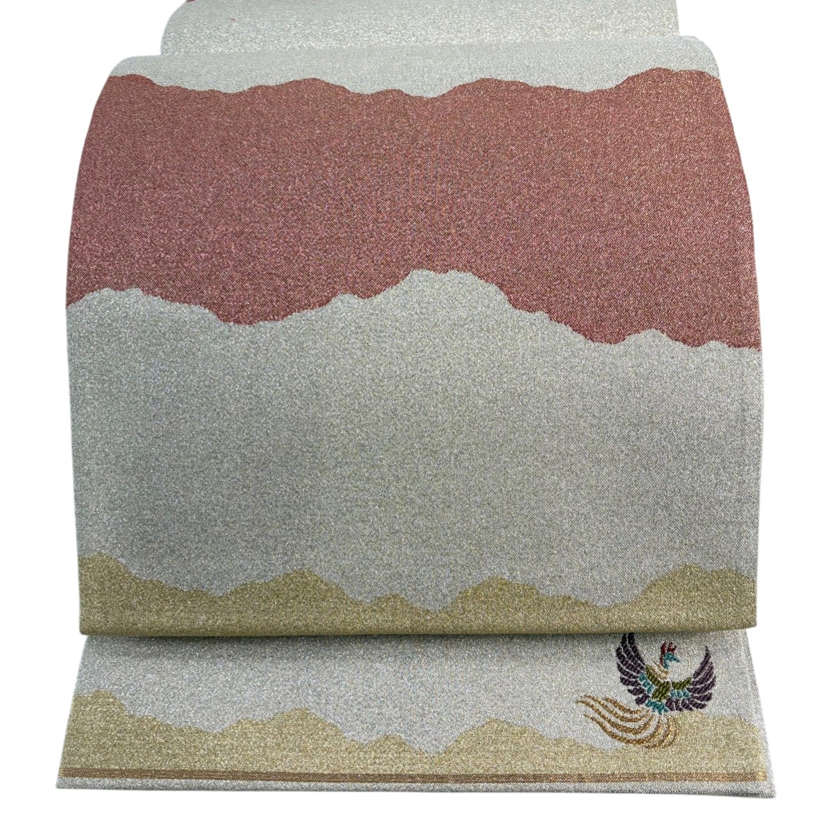 【美品】 袋帯 秀品 証紙あり 霞 鳳凰 金銀糸 灰茶 六通 正絹 【中古】