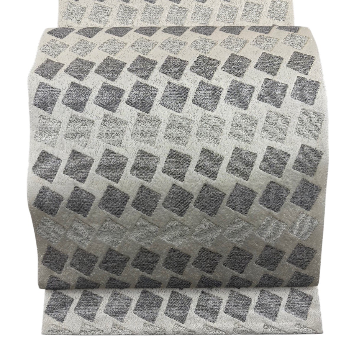 【美品】 袋帯 秀品 幾何学模様 箔 灰白 六通 正絹 【中古】