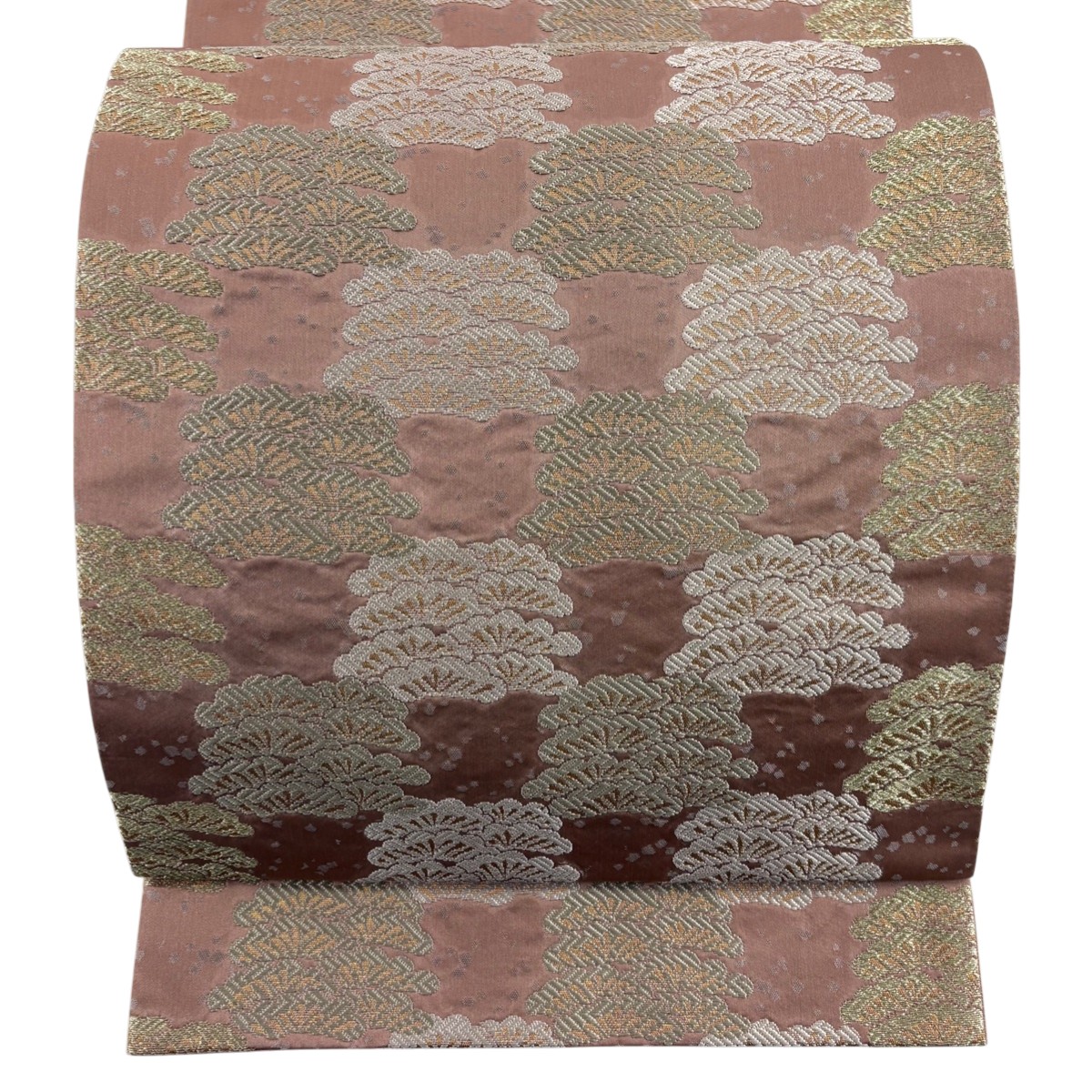 【美品】 袋帯 秀品 笠松 幾何学模様 唐織 箔 薄小豆 六通 正絹 【中古】