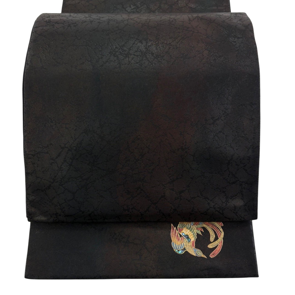 【美品】 袋帯 秀品 幾何学模様 ワンポイント柄 螺鈿 箔 茶紫 六通 正絹 【中古】