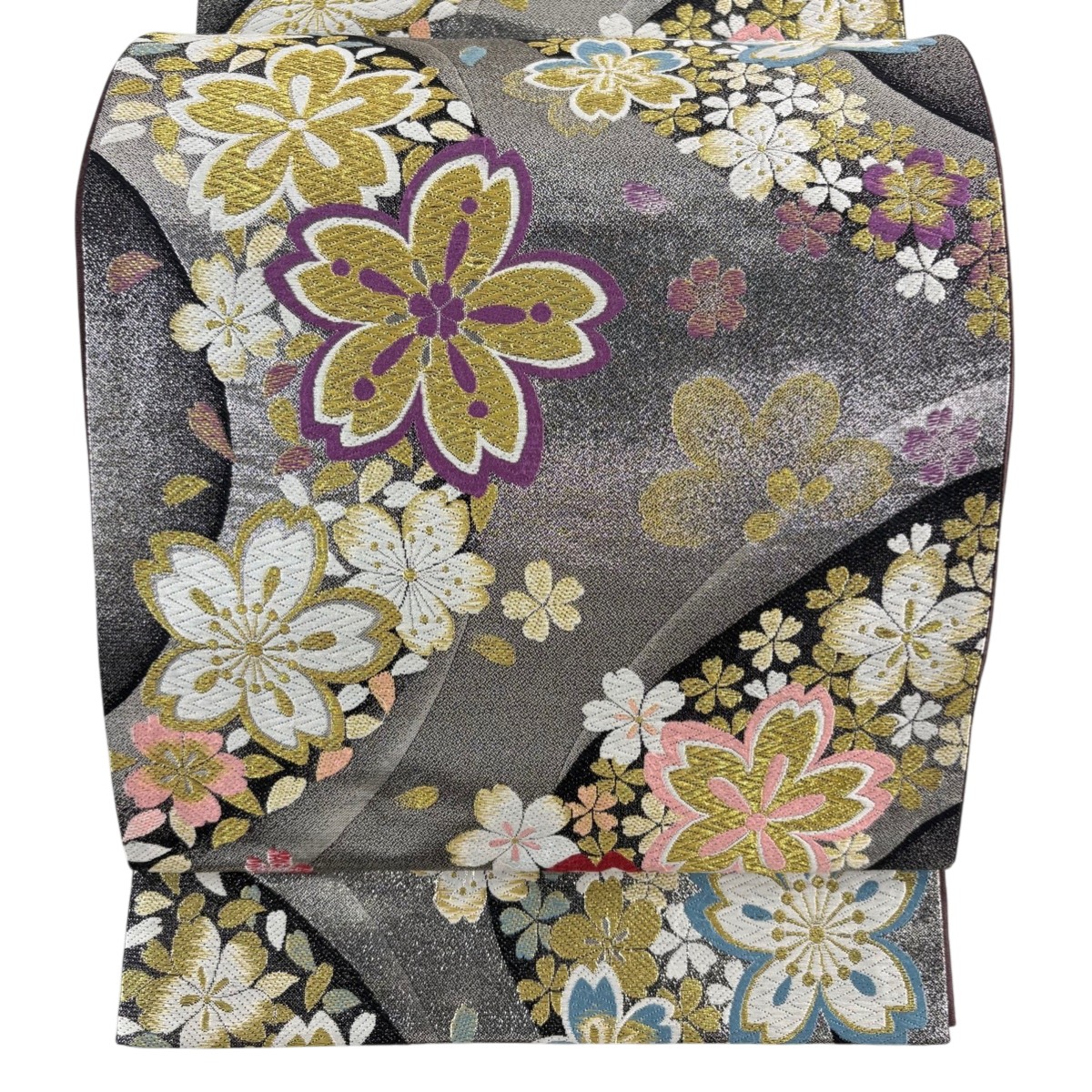 【美品】 袋帯 秀品 桜 金銀糸 唐織 銀色 六通 正絹 【中古】