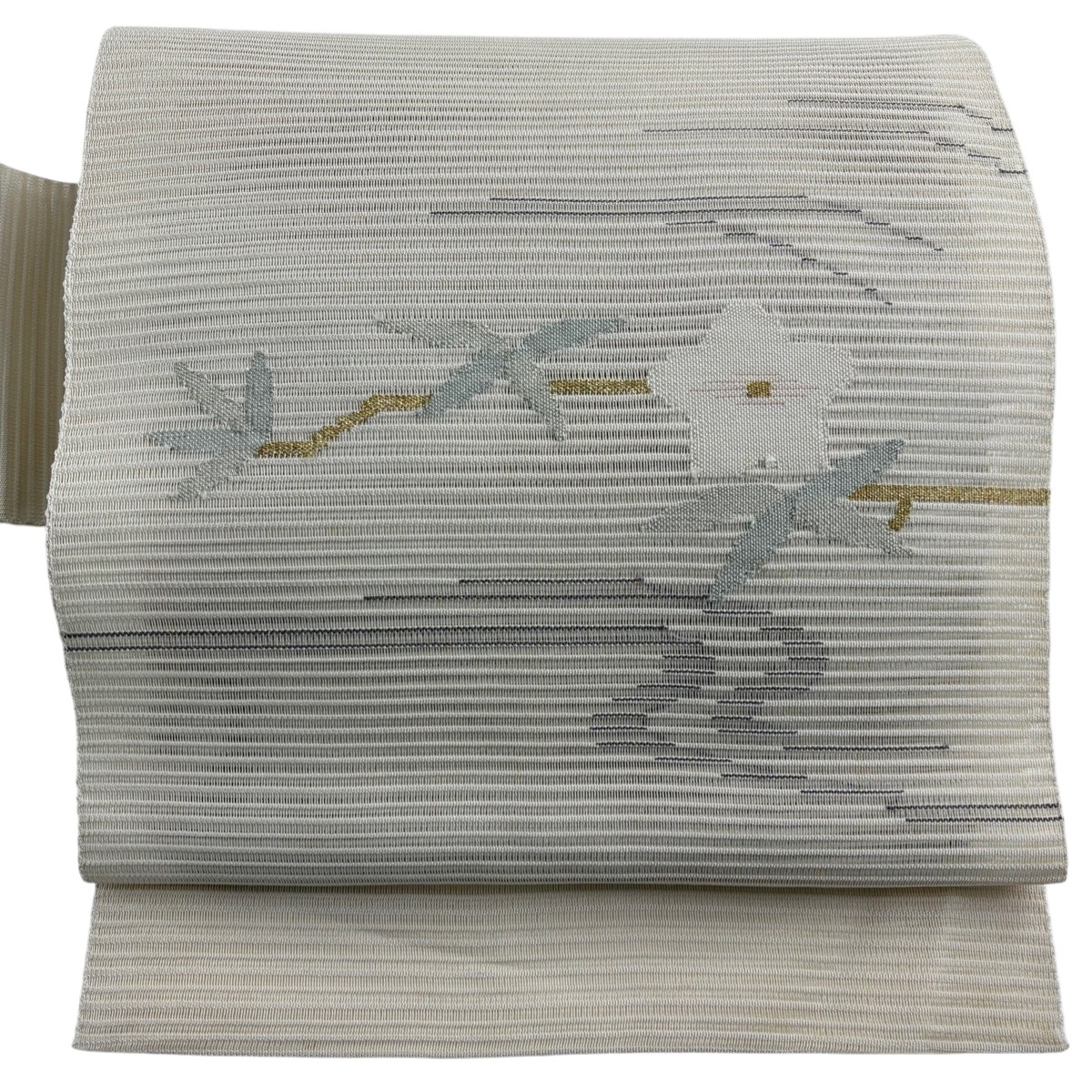 名古屋帯 秀品 夏帯 草花 金糸 クリーム 正絹 【中古】 msp50
