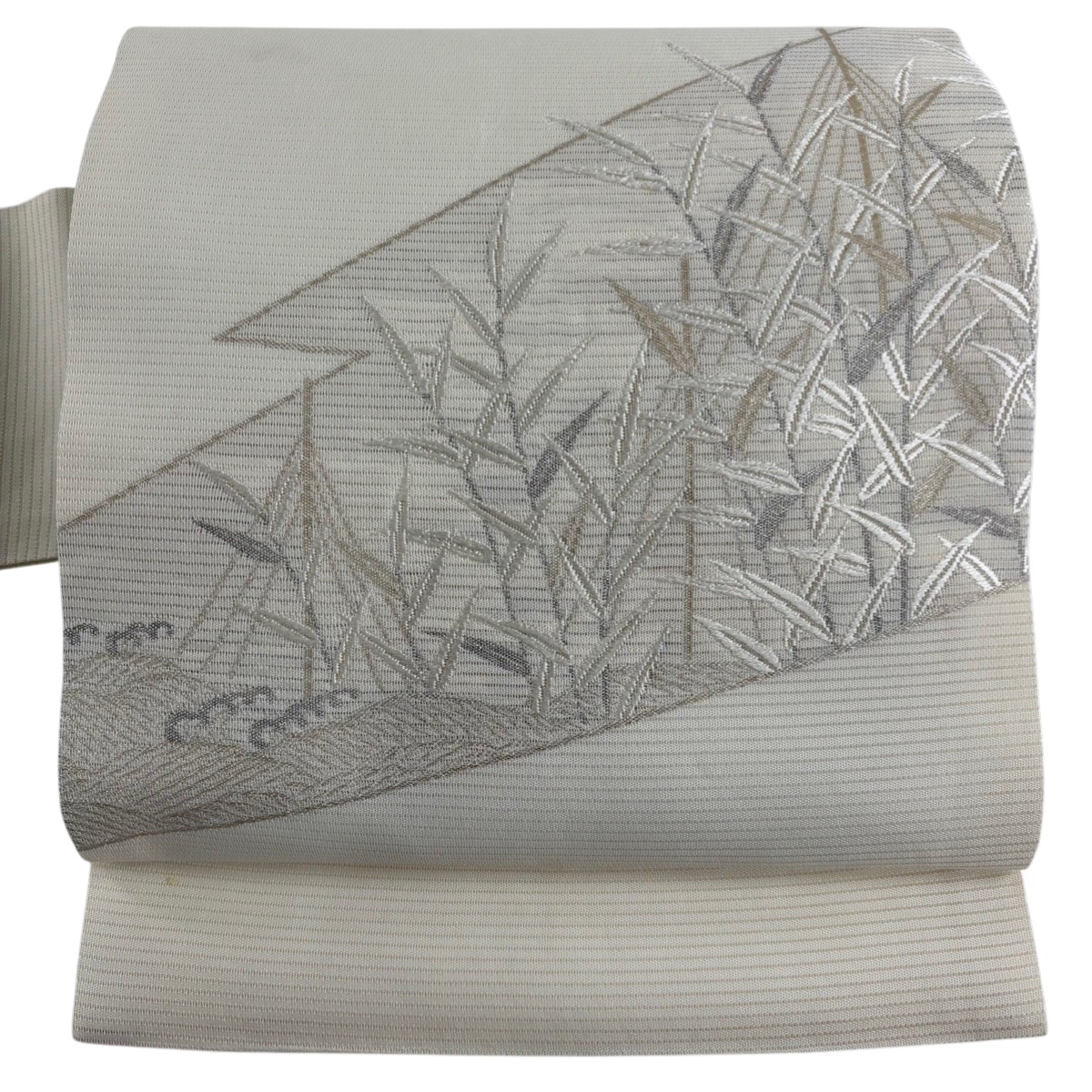 【美品】 名古屋帯 秀品 夏帯 絽 葉柄 銀糸 箔 クリーム 正絹 【中古】 msp50