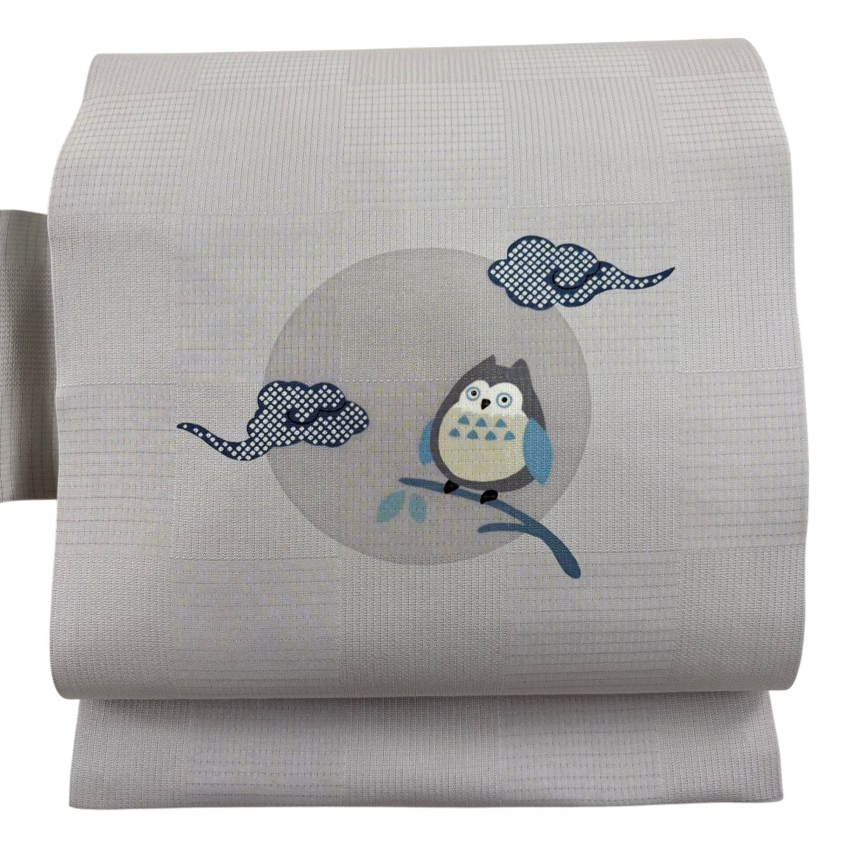 【美品】 名古屋帯 名品 夏帯 ふくろう 雲文 灰色 正絹 【中古】