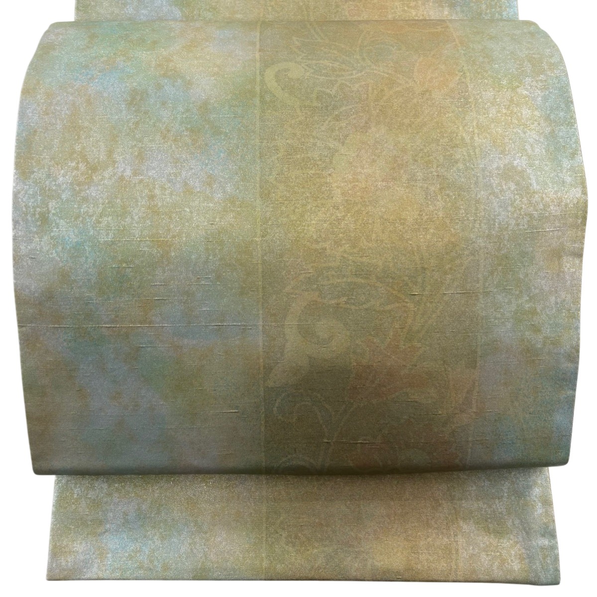 【美品】 袋帯 逸品 牛首紬地 草花 金銀彩 薄緑 全通 正絹 【中古】 msp30