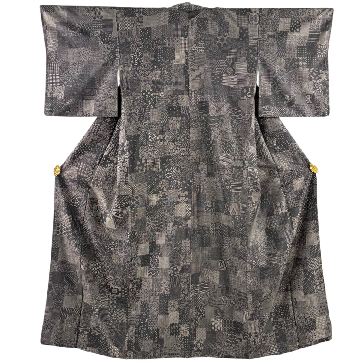 紬 身丈160cm 裄丈63.5cm S 袷 有職文様 草花 焦茶色 正絹 名品 【中古】