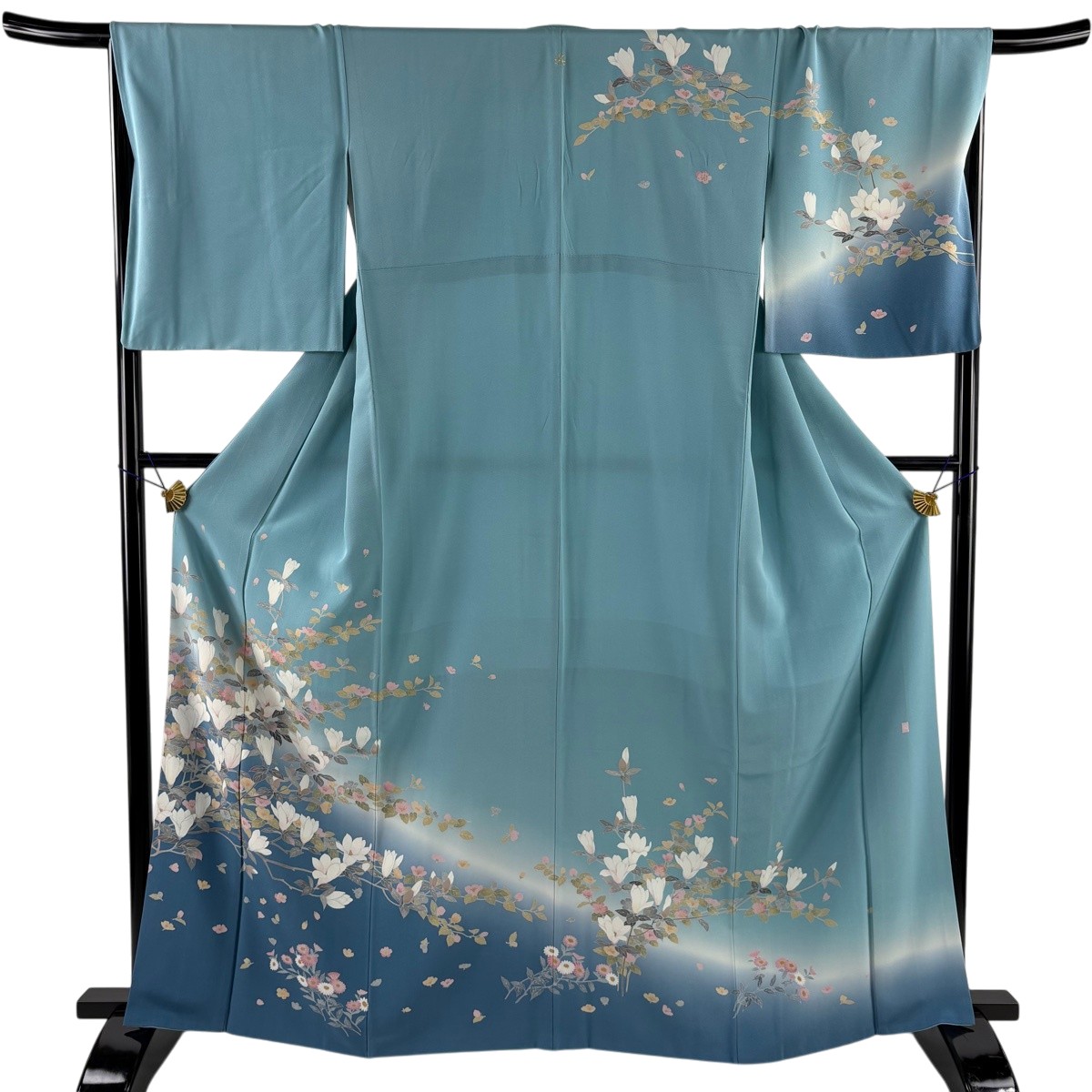 訪問着 身丈163.5cm 裄丈68.5cm L 袷 ますいわ屋 落款あり 枝花 草花 金彩 ぼかし 水色 正絹 名品 一つ紋 【中古】 11,376円