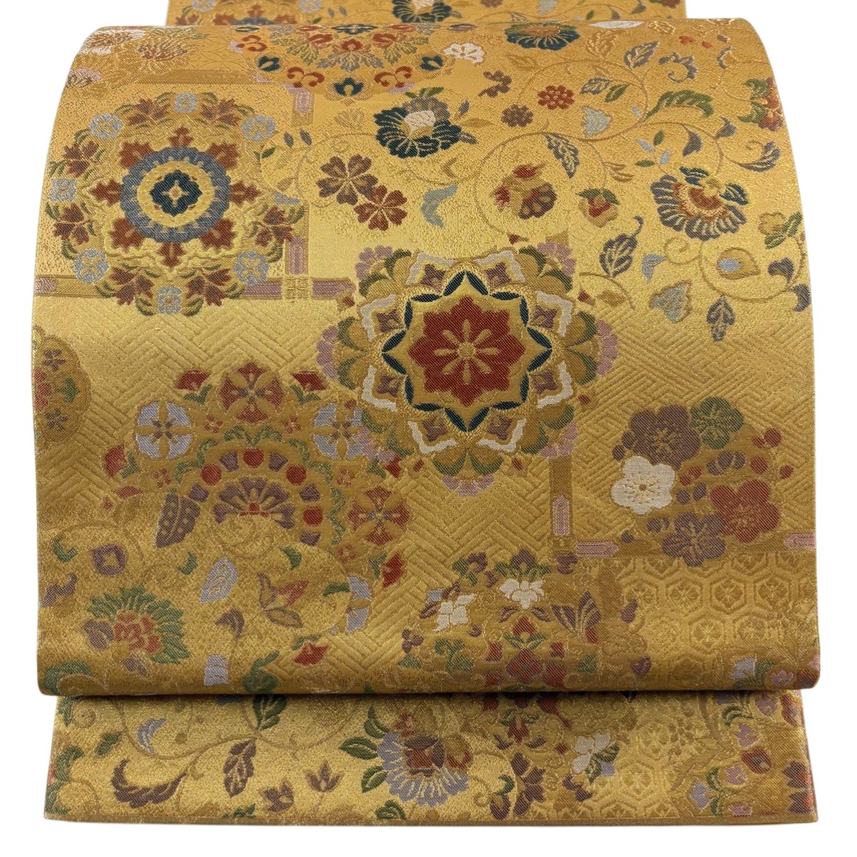【美品】 袋帯 秀品 華文 花唐草 金糸 箔 金色 六通 正絹 【中古】
