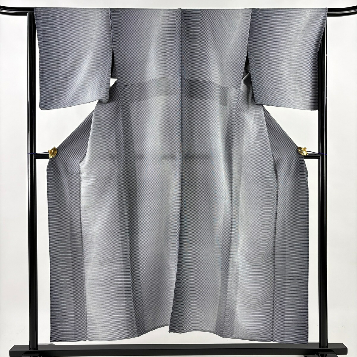 小紋 身丈152cm 裄丈64cm M 単衣 縞 よろけ縞 ぼかし 灰色 正絹 名品 【中古】 msp30