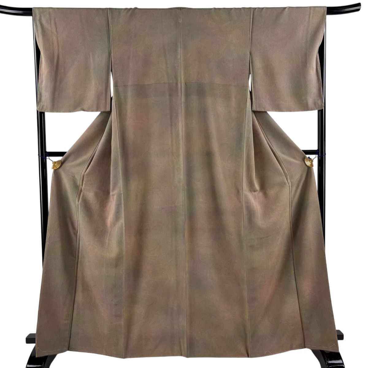 【美品】 小紋 身丈167cm 裄丈67cm M 袷 墨流し ぼかし 灰茶 正絹 名品 一つ紋 【中古】