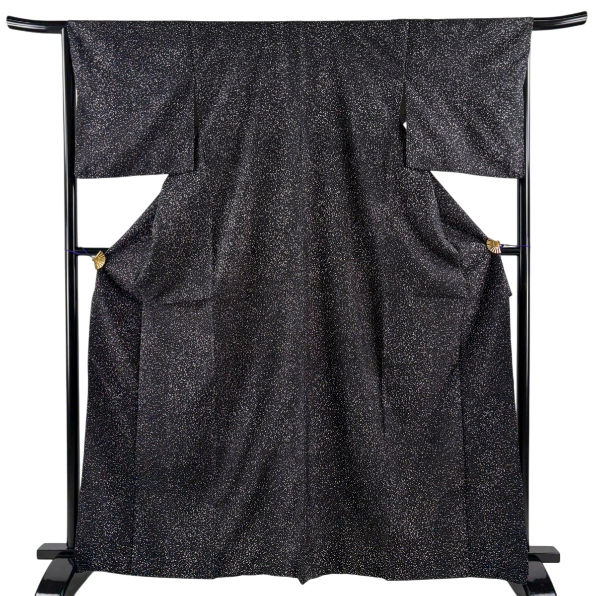 小紋 身丈167cm 裄丈65.5cm M 袷 紬地 幾何学模様 黒 正絹 秀品 【中古】