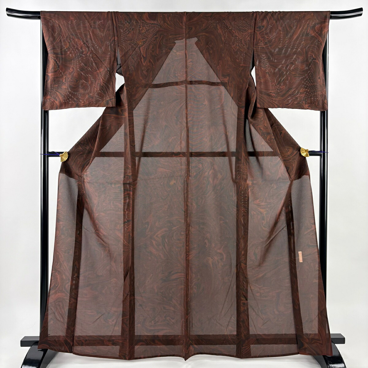 小紋 身丈165.5cm 裄丈66cm M 薄物 絽 落款あり 墨流し 赤茶 正絹 名品 【中古】 msp30