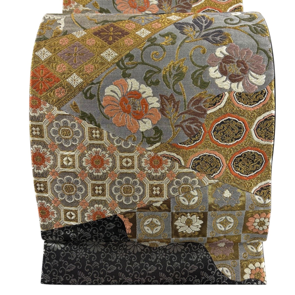 【美品】 袋帯 秀品 花唐草 蜀江華文 唐織 箔 黒 六通 正絹 【中古】 6,776円