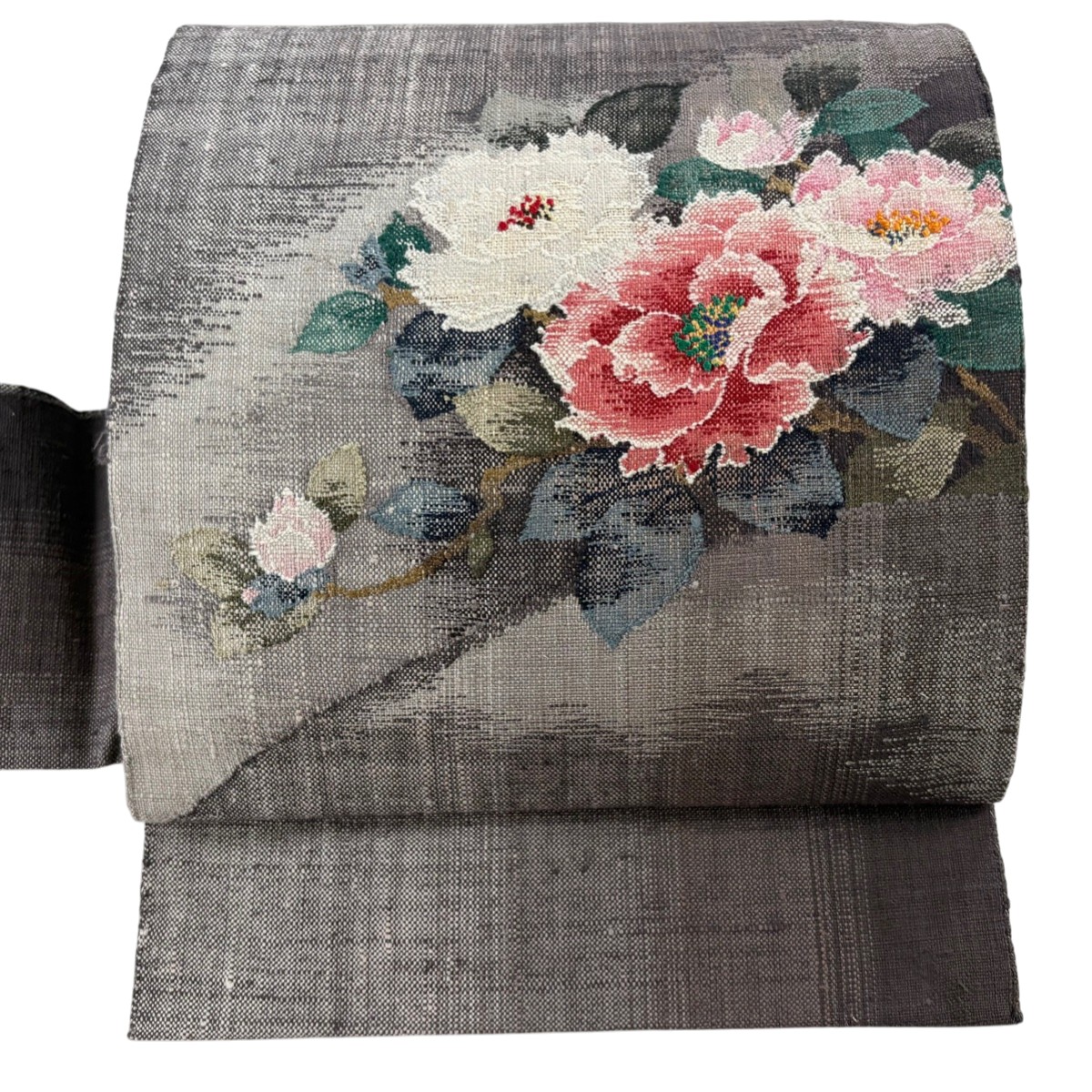 【美品】 名古屋帯 秀品 八寸名古屋帯 枝花 灰紫 正絹 【中古】