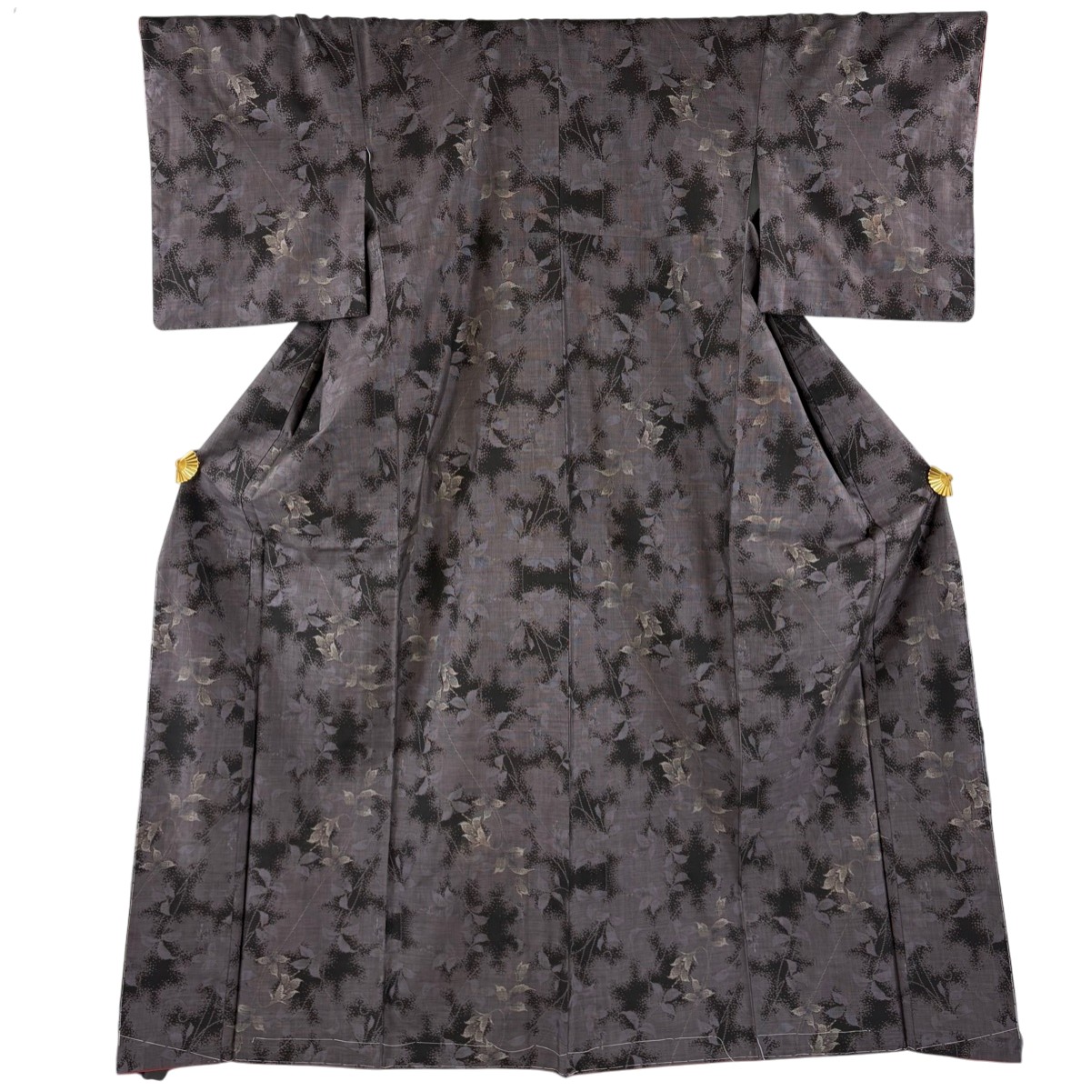 【美品】 紬 身丈165.5cm 裄丈65cm M 袷 草花 茶紫 正絹 秀品 【中古】 msp30