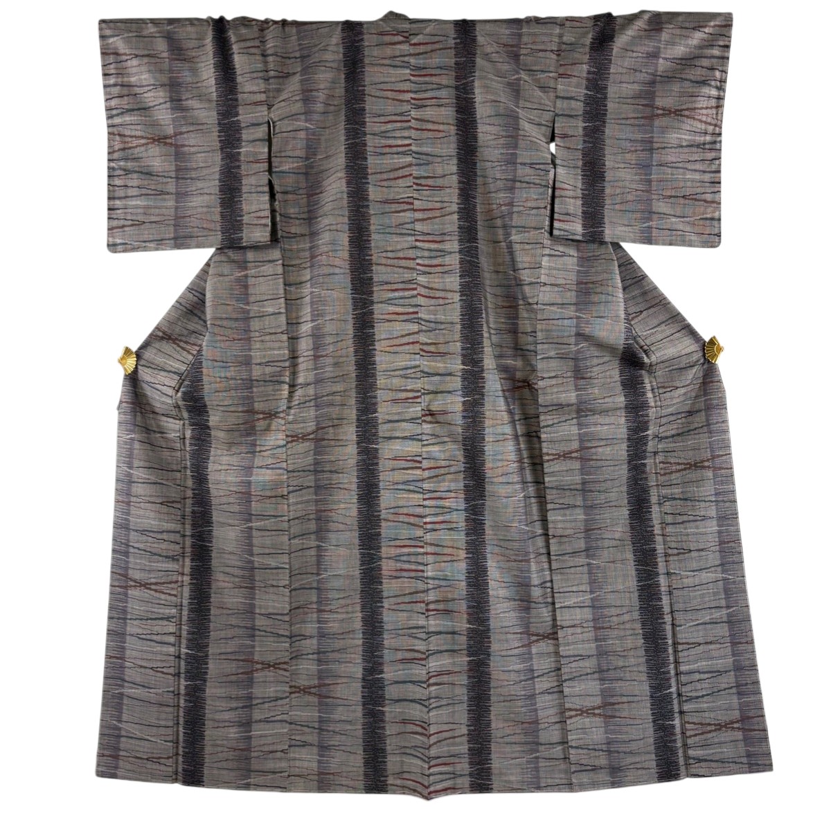 【美品】 紬 身丈155.5cm 裄丈63cm S 袷 幾何学 灰茶 正絹 秀品 【中古】 msp30