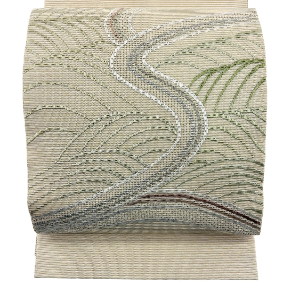 【美品】 袋帯 秀品 夏帯 絽 流水 波 銀糸 箔 ベージュ お太鼓柄 正絹 【中古】