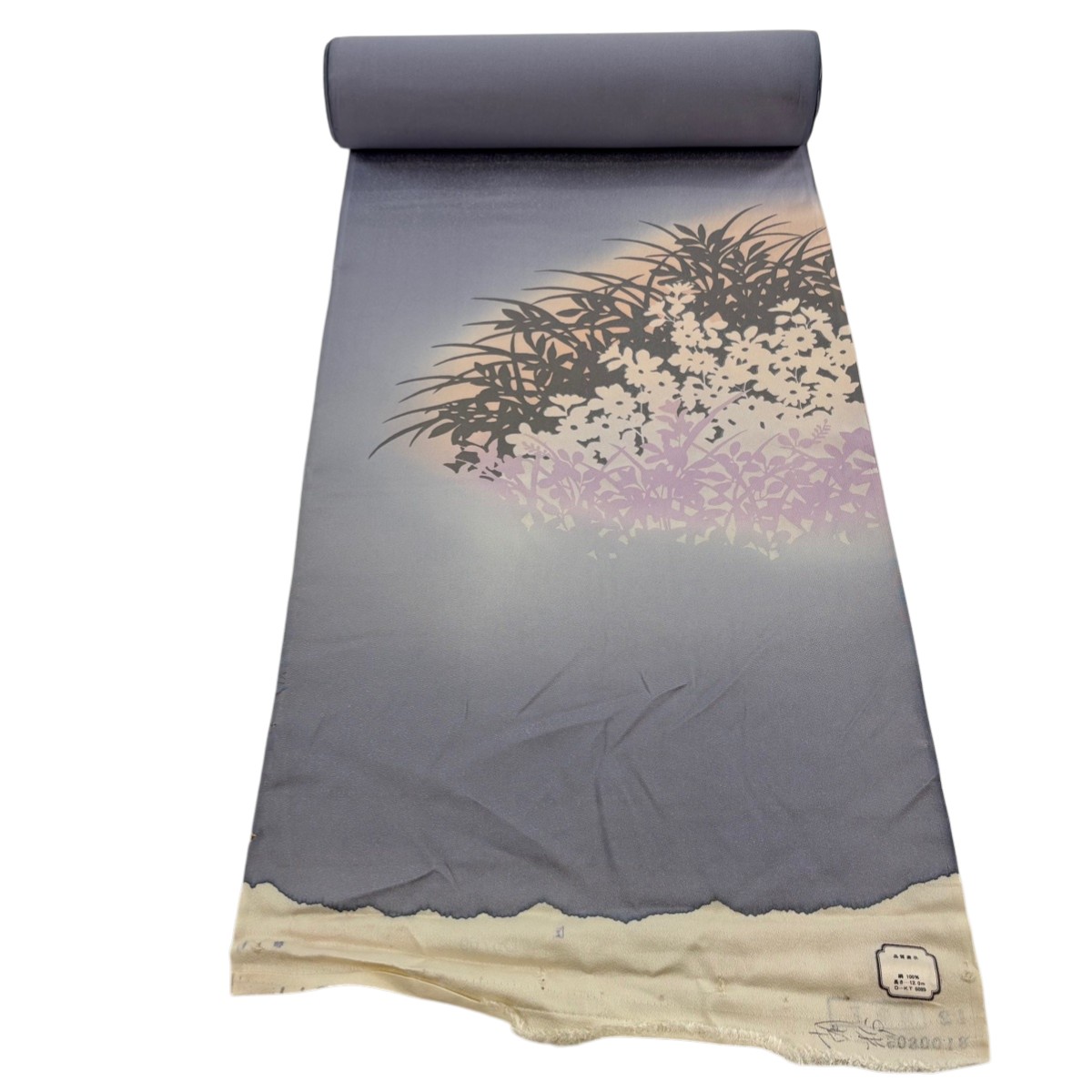 反物 秀品 付下げ 草花 シルエット 灰紫 正絹 【中古】