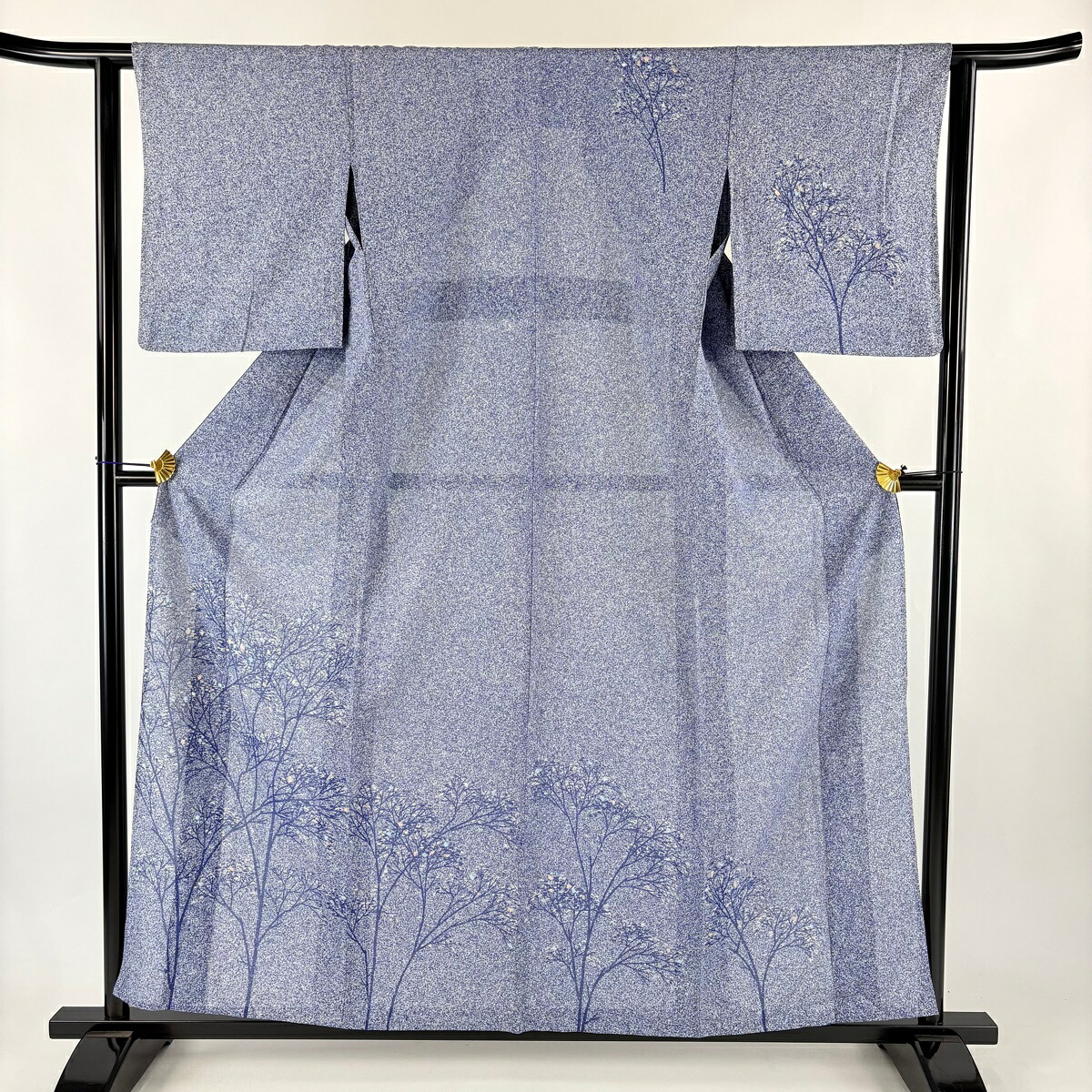 付下げ 身丈159.5cm 裄丈62cm S 薄物 絽 樹木 銀彩 青 正絹 秀品 【中古】 msp30