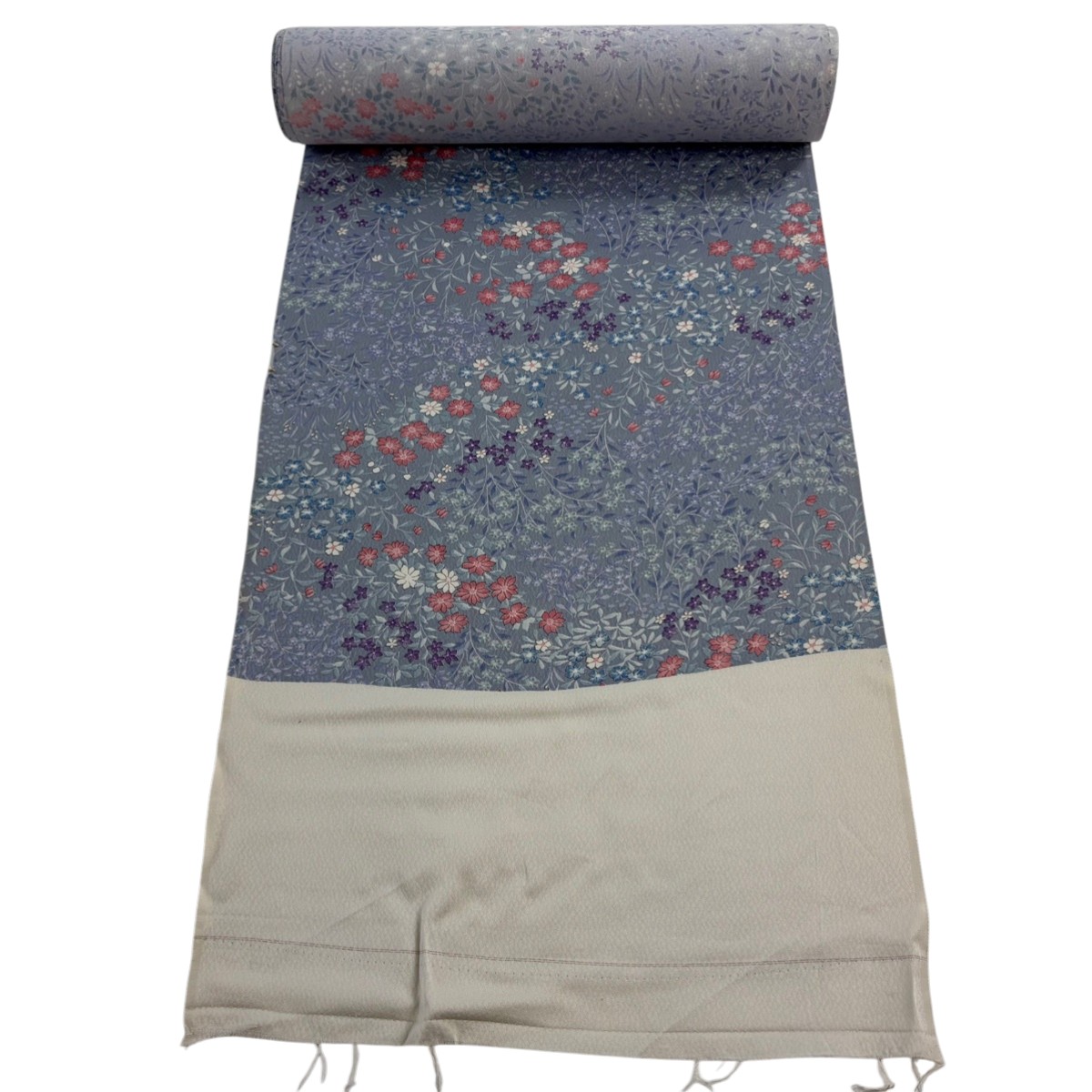反物 秀品 小紋 草花 灰色 正絹 【中古】