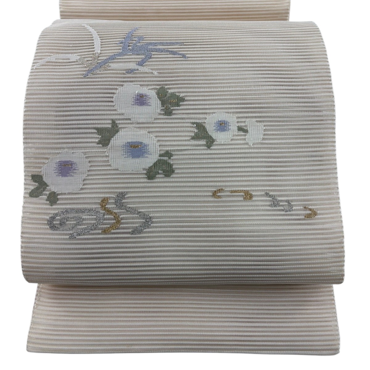 名古屋帯 秀品 夏帯 松葉仕立て 八寸名古屋帯 万寿菊 流水 金銀糸 ベージュ 正絹 【中古】
