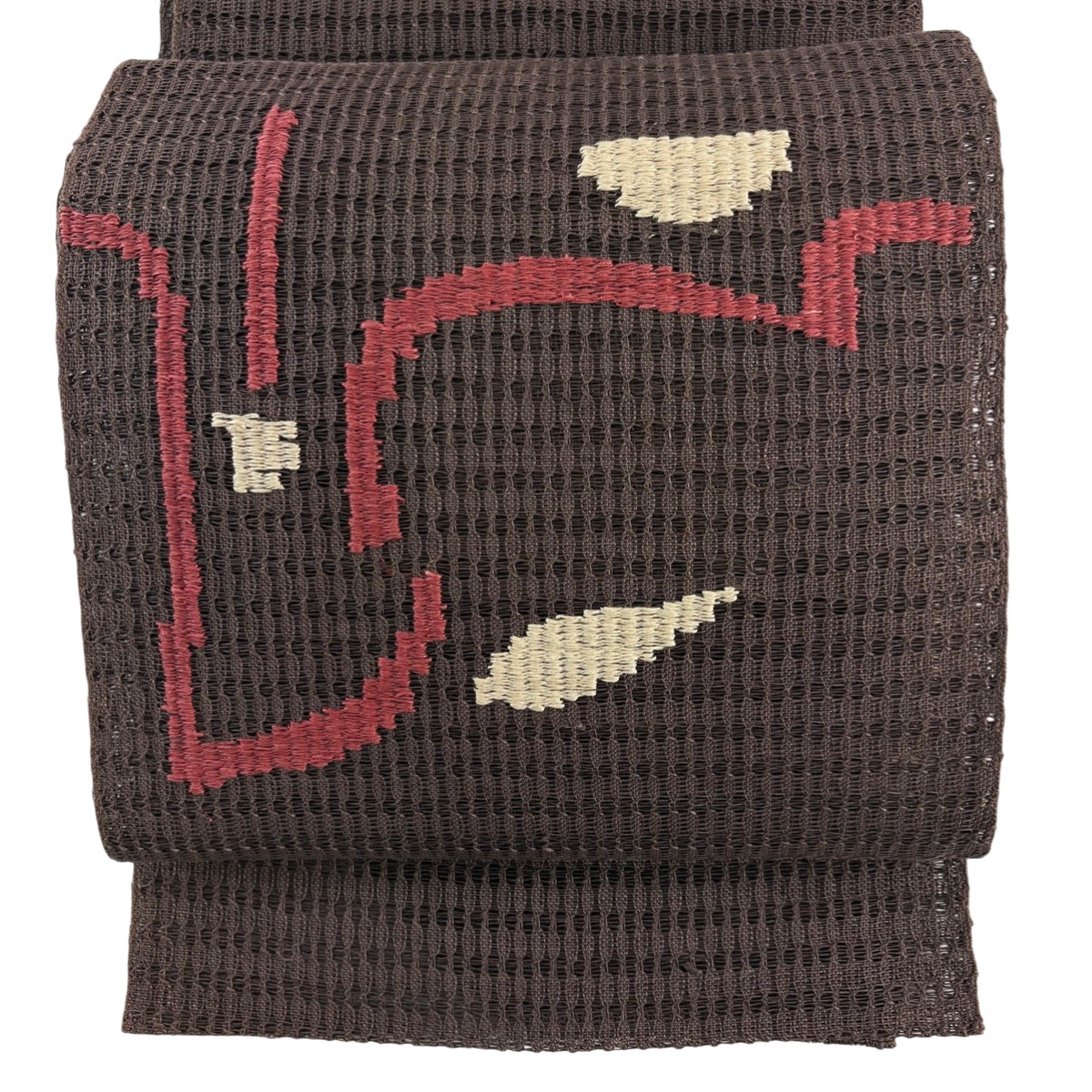 【美品】 名古屋帯 秀品 八寸名古屋帯 松葉仕立て 夏帯 幾何学 茶色 正絹 【中古】