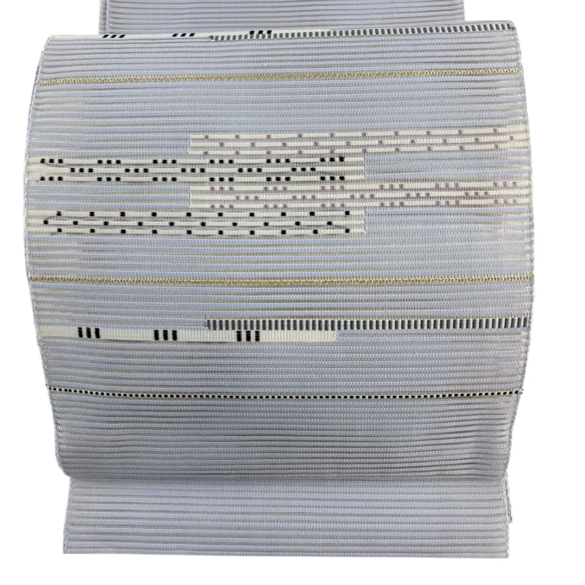 【美品】 名古屋帯 秀品 八寸名古屋帯 夏帯 絽 縞 幾何学 金糸 青灰色 正絹 【中古】