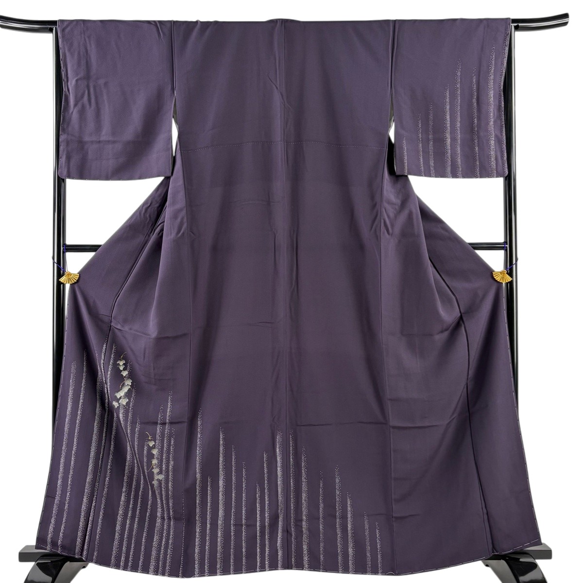 付下げ 身丈161cm 裄丈66.5cm M 袷 蔦 縞 金彩 紫 正絹 秀品 【中古】