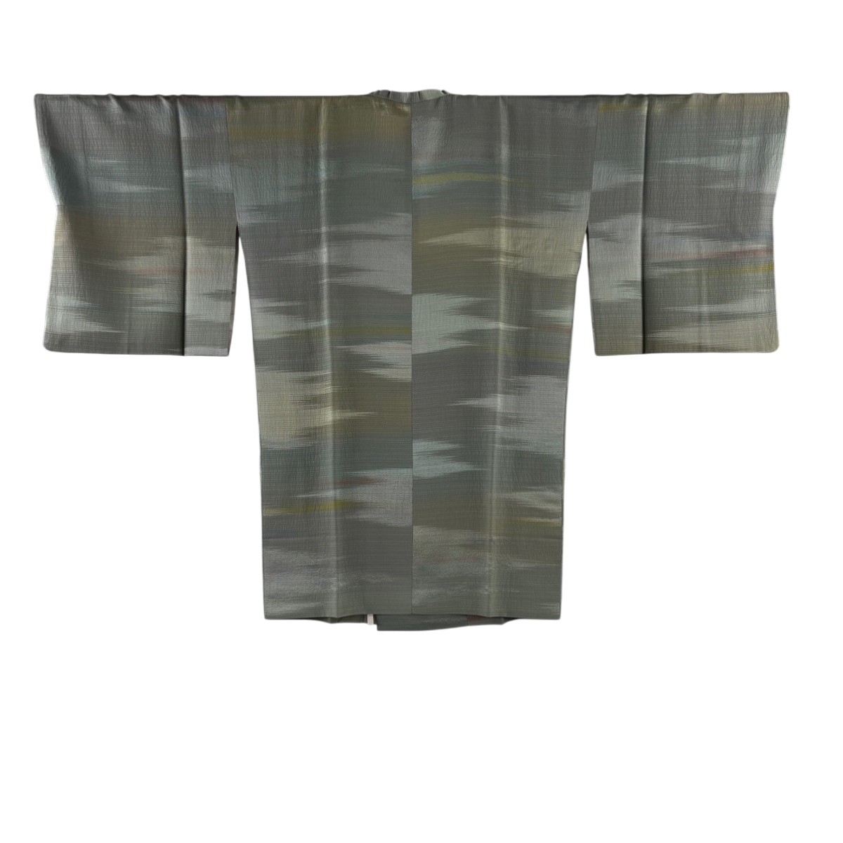 【美品】 道行 身丈95cm 裄丈67cm M 和装コート 角衿 霞 灰緑 正絹 秀品 【中古】