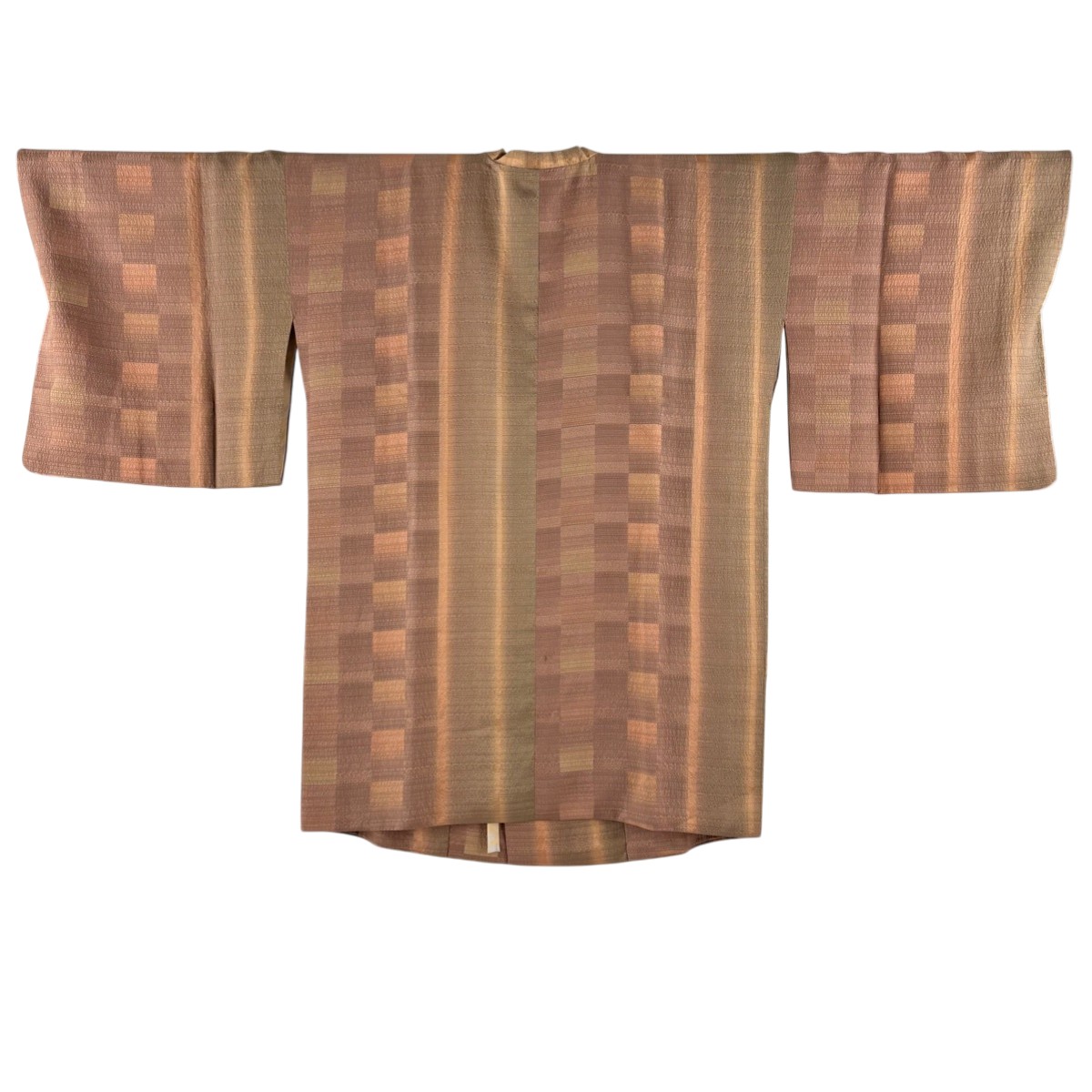 【美品】 道行 身丈87.5cm 裄丈68cm L 和装コート 角衿 縞 茶色 正絹 秀品 【中古】