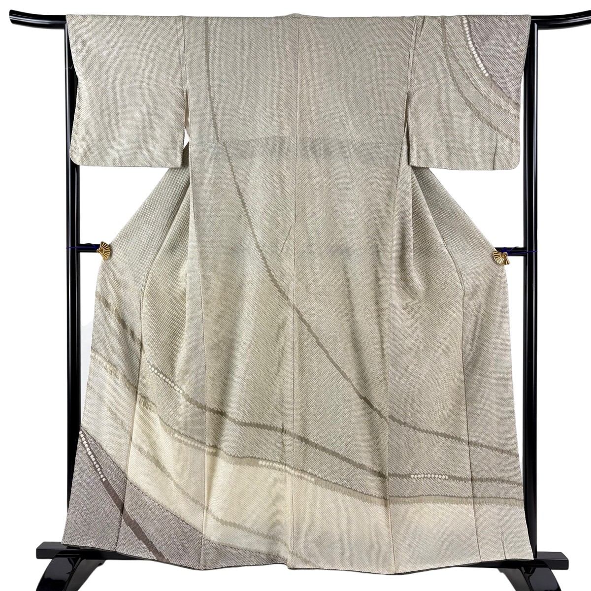 訪問着 身丈158.5cm 裄丈65cm M 袷 幾何学 総絞り 灰緑 正絹 秀品 【中古】 msp30