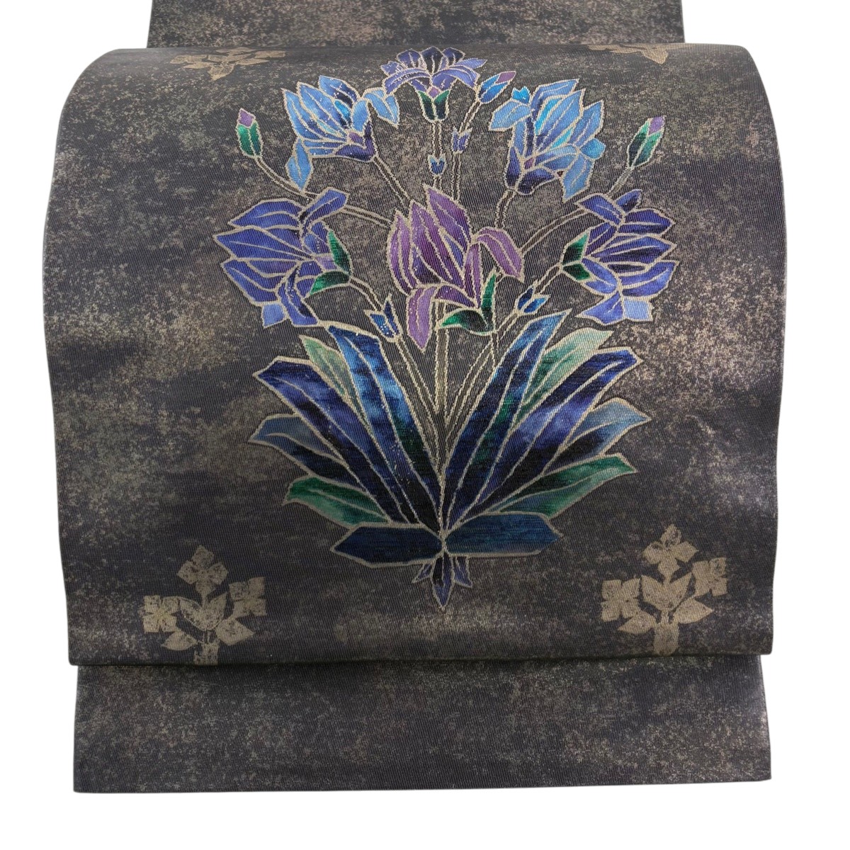 袋帯 名品 草花 霞 箔 金彩 茶紫 お太鼓柄 正絹 【中古】 10,488円