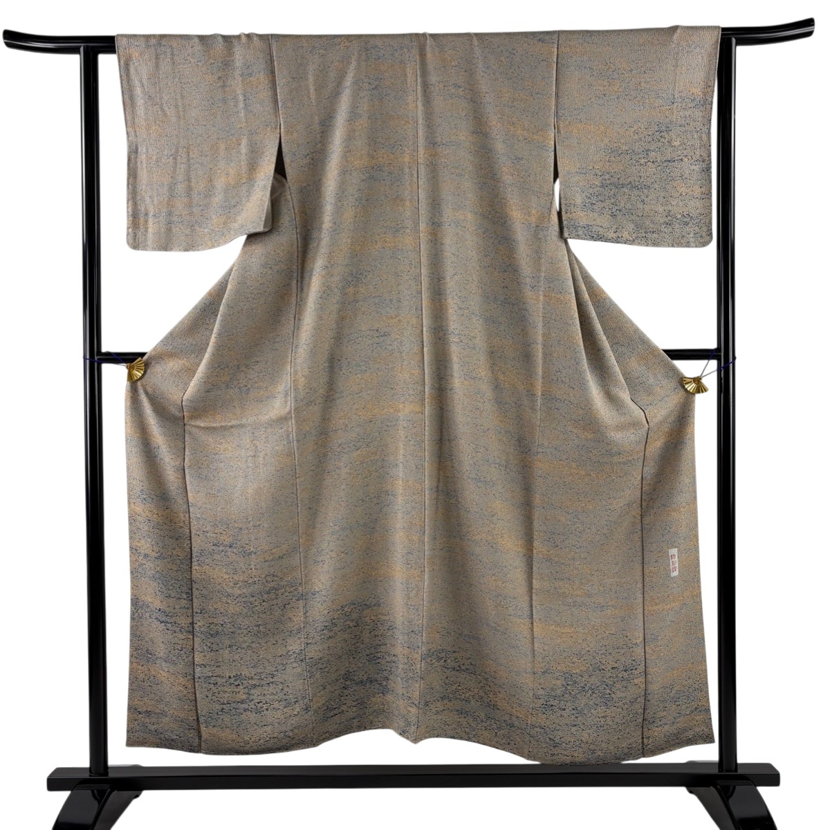 【美品】 付下げ 身丈154cm 裄丈62cm S 袷 幾何学模様 陶彩染 灰茶 正絹 秀品 【中古】 msp30