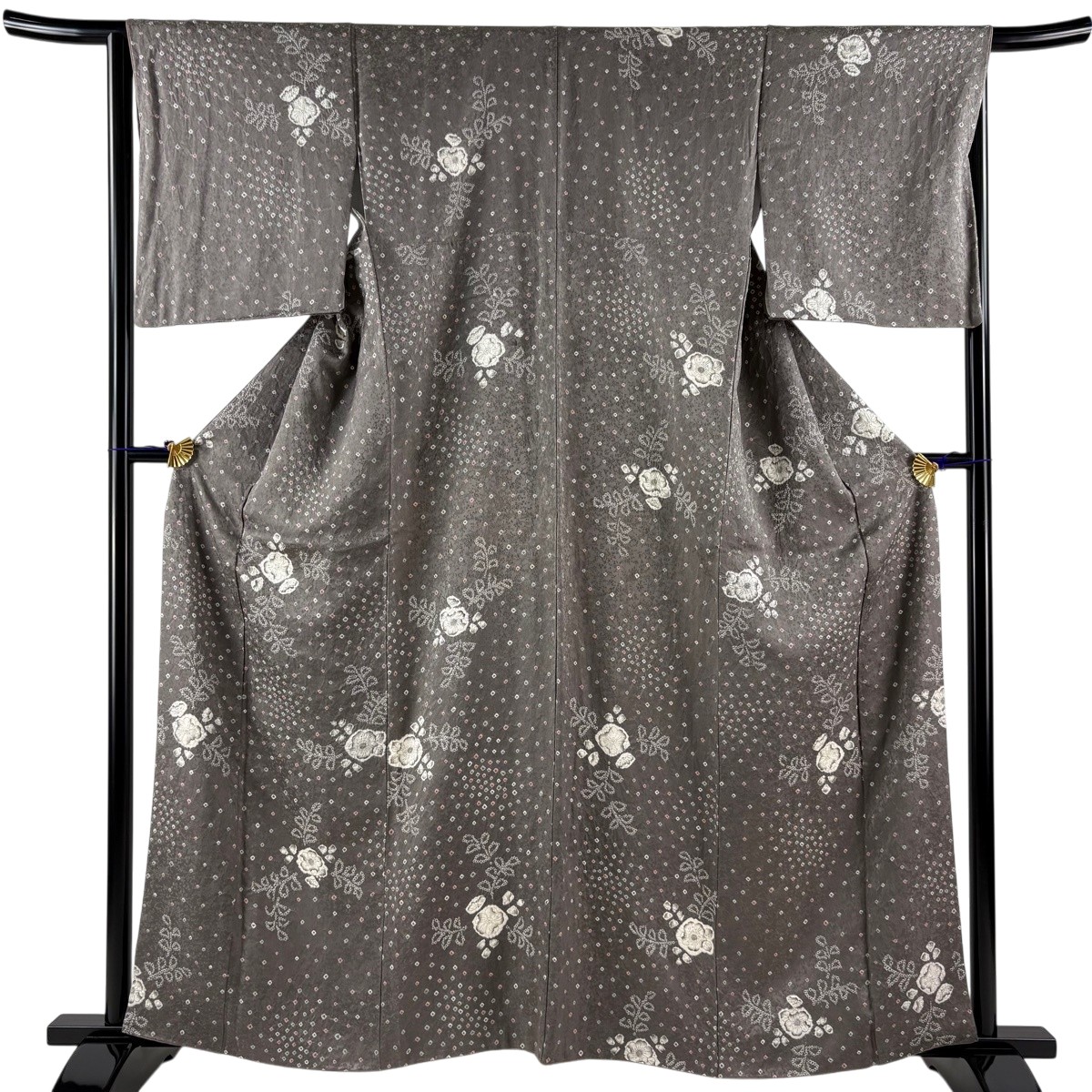 【美品】 小紋 身丈162.5cm 裄丈65cm M 袷 辻が花柄 幾何学 絞り 灰紫 正絹 秀品 【中古】 msp30