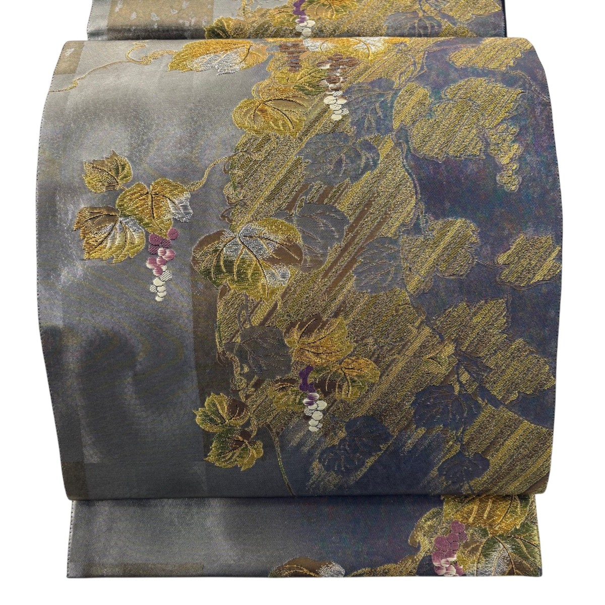 【美品】 袋帯 秀品 葡萄 箔 金銀糸 銀色 六通 正絹 【中古】