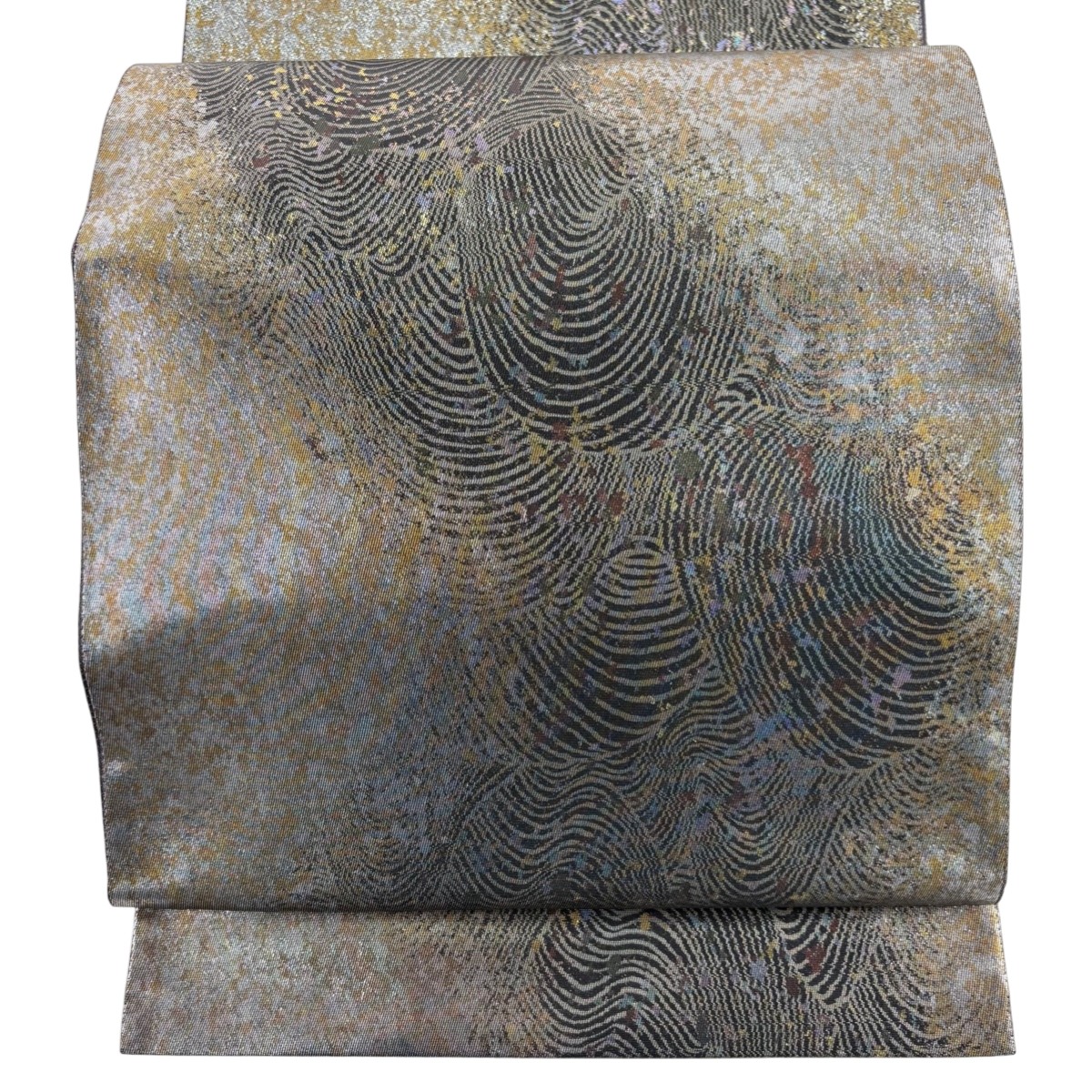 【美品】 袋帯 秀品 波 箔 銀色 六通 正絹 【中古】