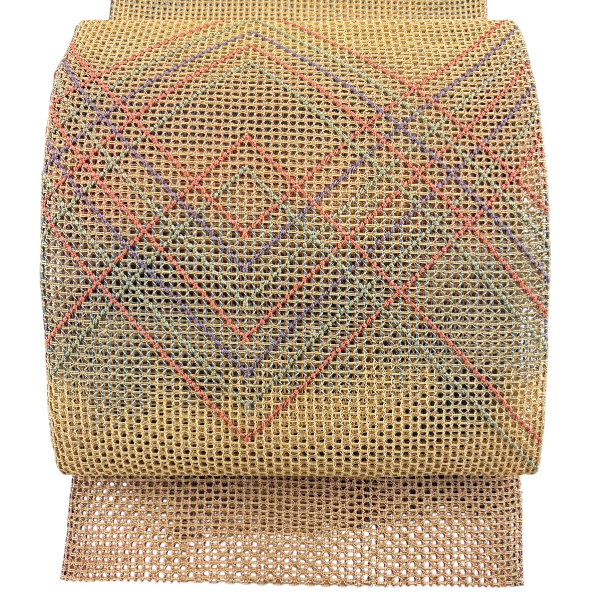 【美品】 名古屋帯 秀品 松葉仕立て 八寸名古屋帯 夏帯 幾何学 薄茶色 正絹 【中古】