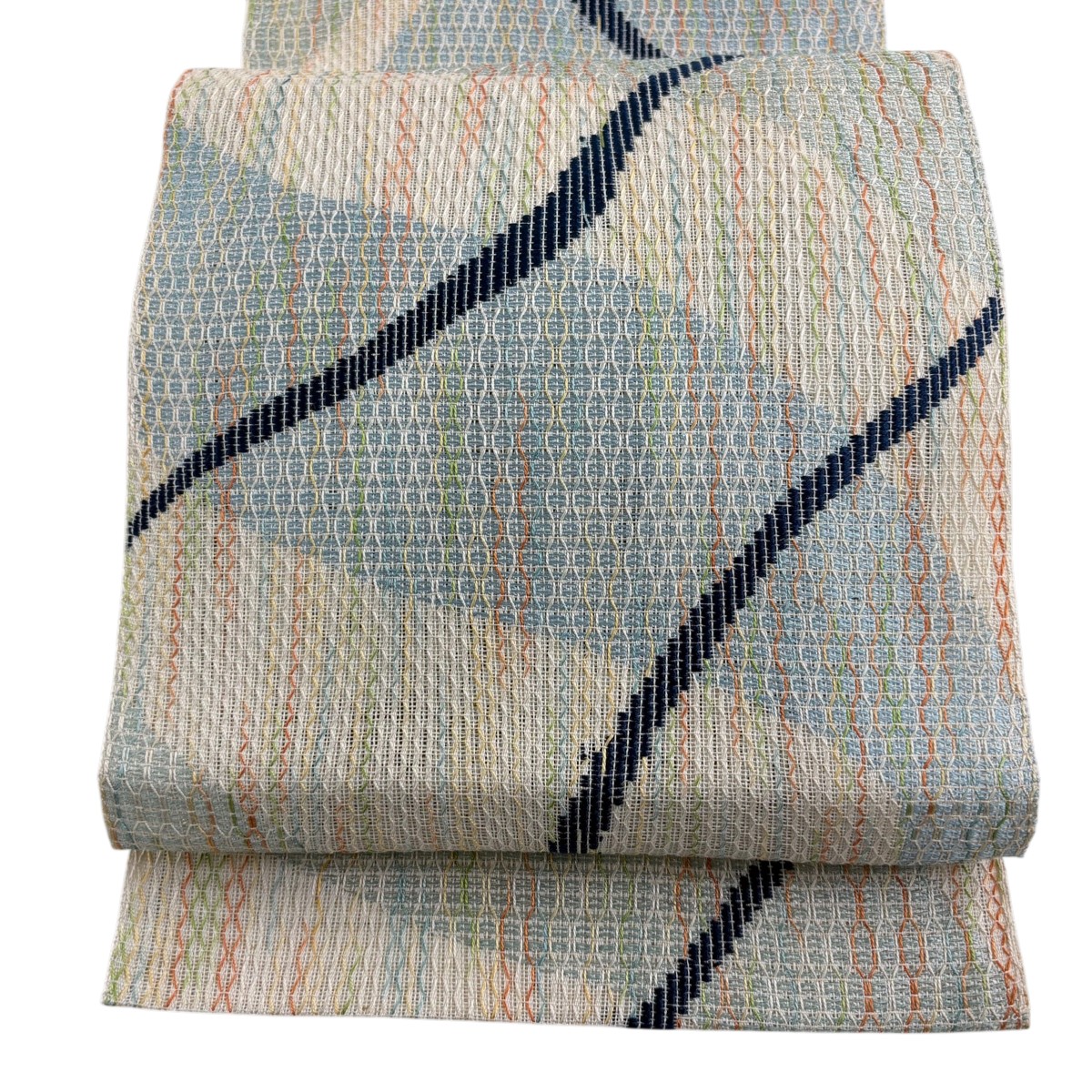 【美品】 名古屋帯 秀品 八寸名古屋帯 松葉仕立て 夏帯 幾何学 銀糸 クリーム 正絹 【中古】
