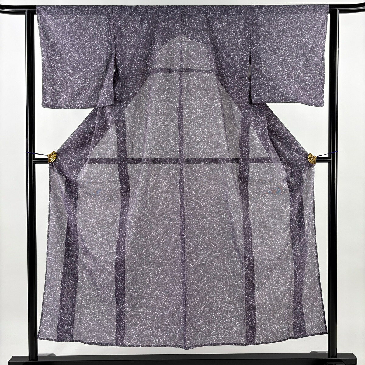 【美品】 江戸小紋 身丈153.5cm 裄丈64cm M 薄物 絽 大小霰 灰紫 正絹 秀品 【中古】