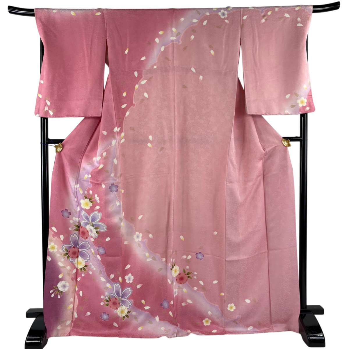 訪問着 身丈169cm 裄丈69cm L 袷 桜 雪輪 金彩 ぼかし ピンク 正絹 秀品 【中古】 msp30