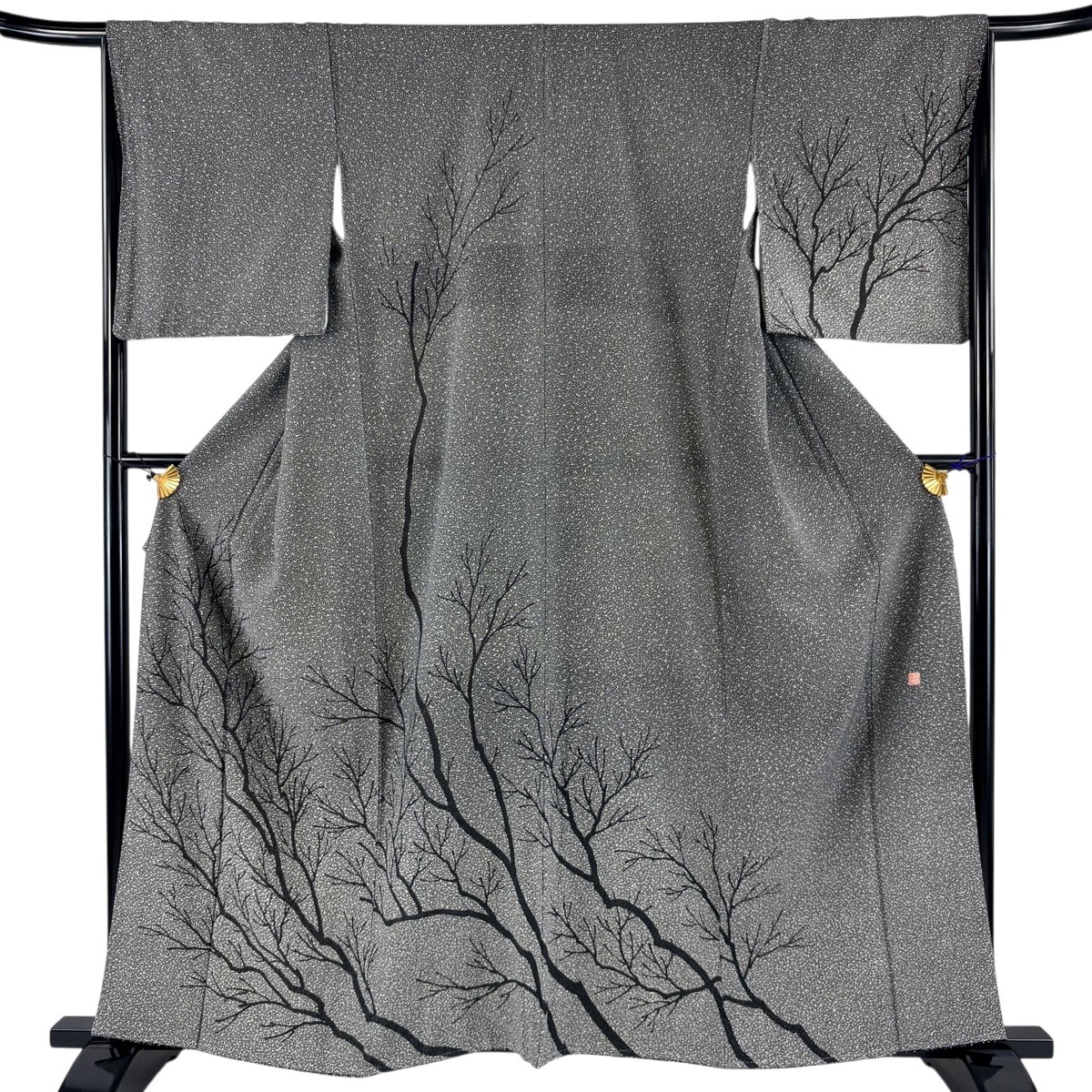 【美品】 訪問着 身丈159.5cm 裄丈66cm M 袷 落款あり 樹木 黒灰 正絹 秀品 【中古】 8,378円