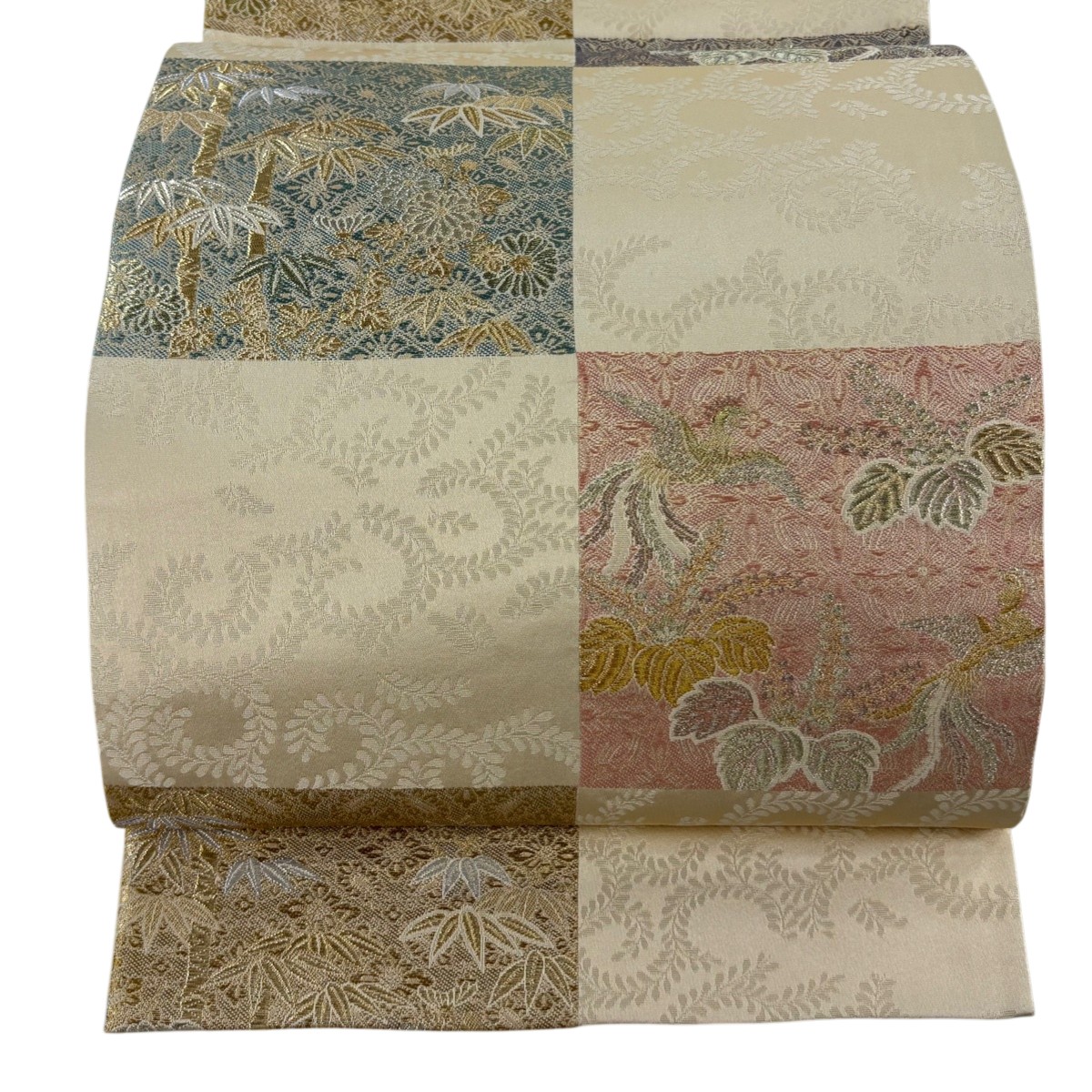 【美品】 袋帯 秀品 鳳凰 桐 金銀糸 箔 ベージュ 六通 正絹 【中古】
