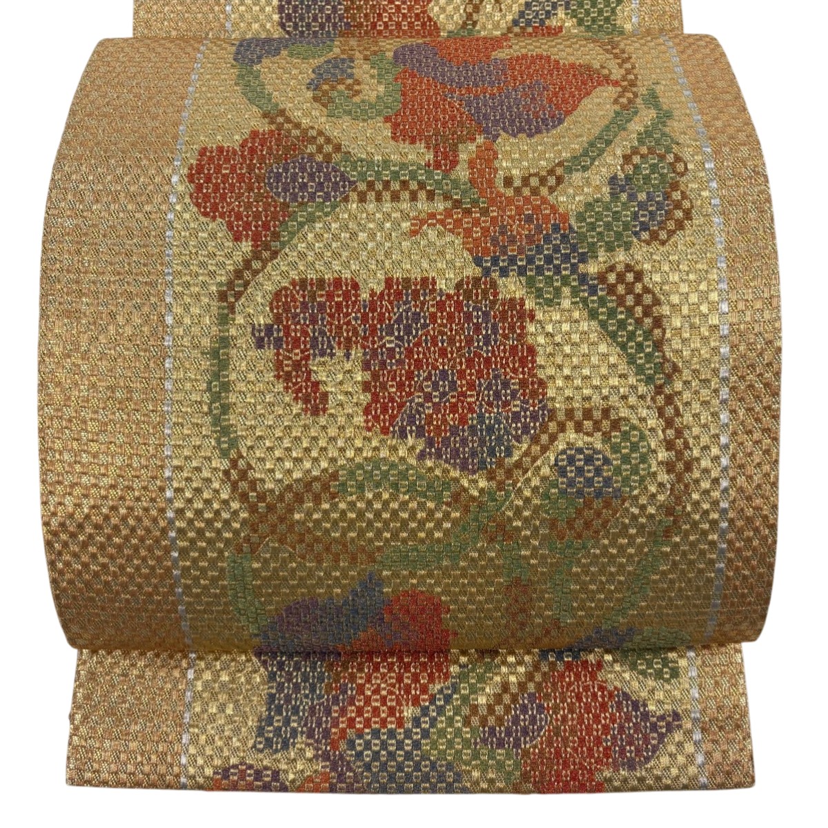 【美品】 袋帯 秀品 花唐草 金銀糸 箔 金色 六通 正絹 【中古】