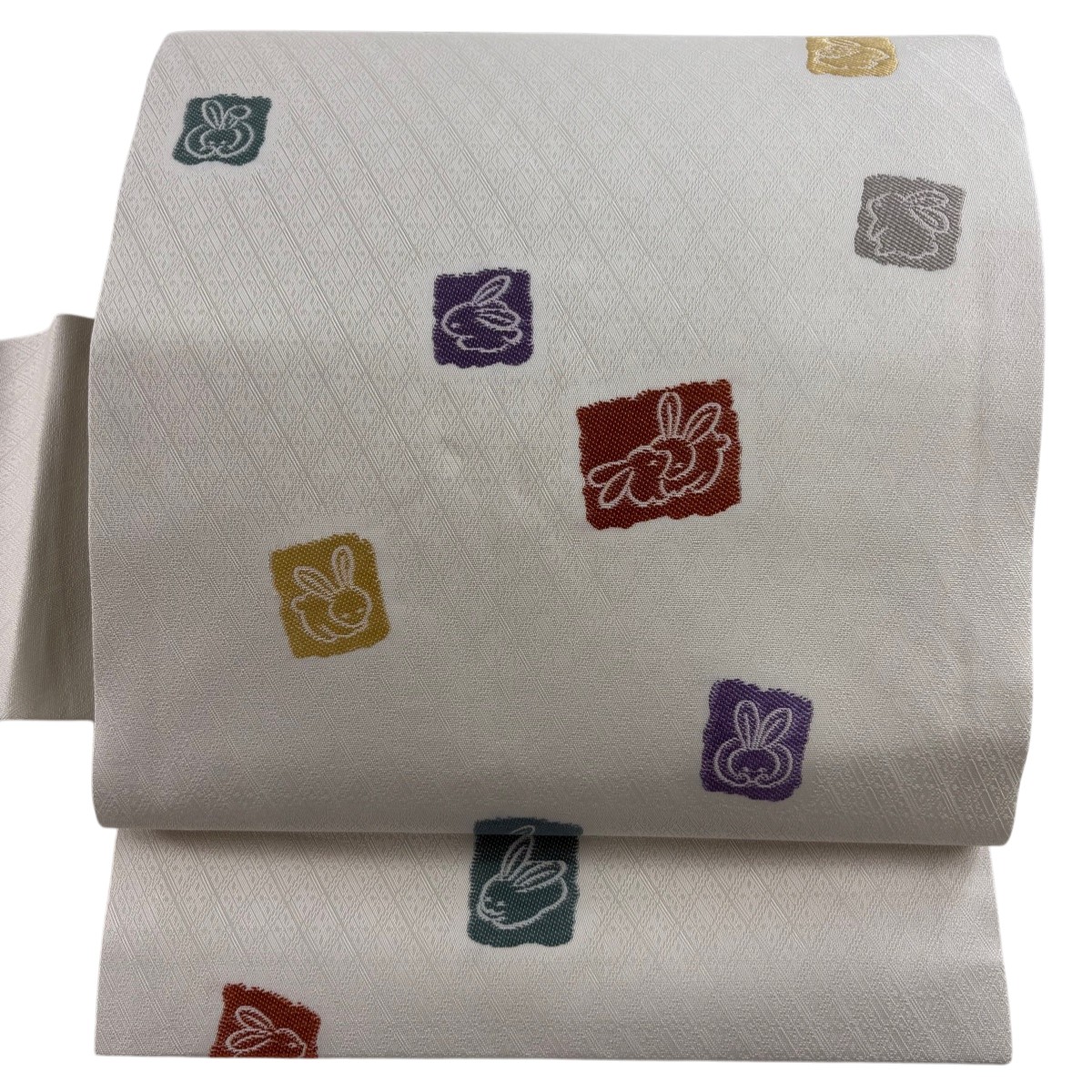 【美品】 名古屋帯 名品 うさぎ 白 正絹 【中古】 msp30