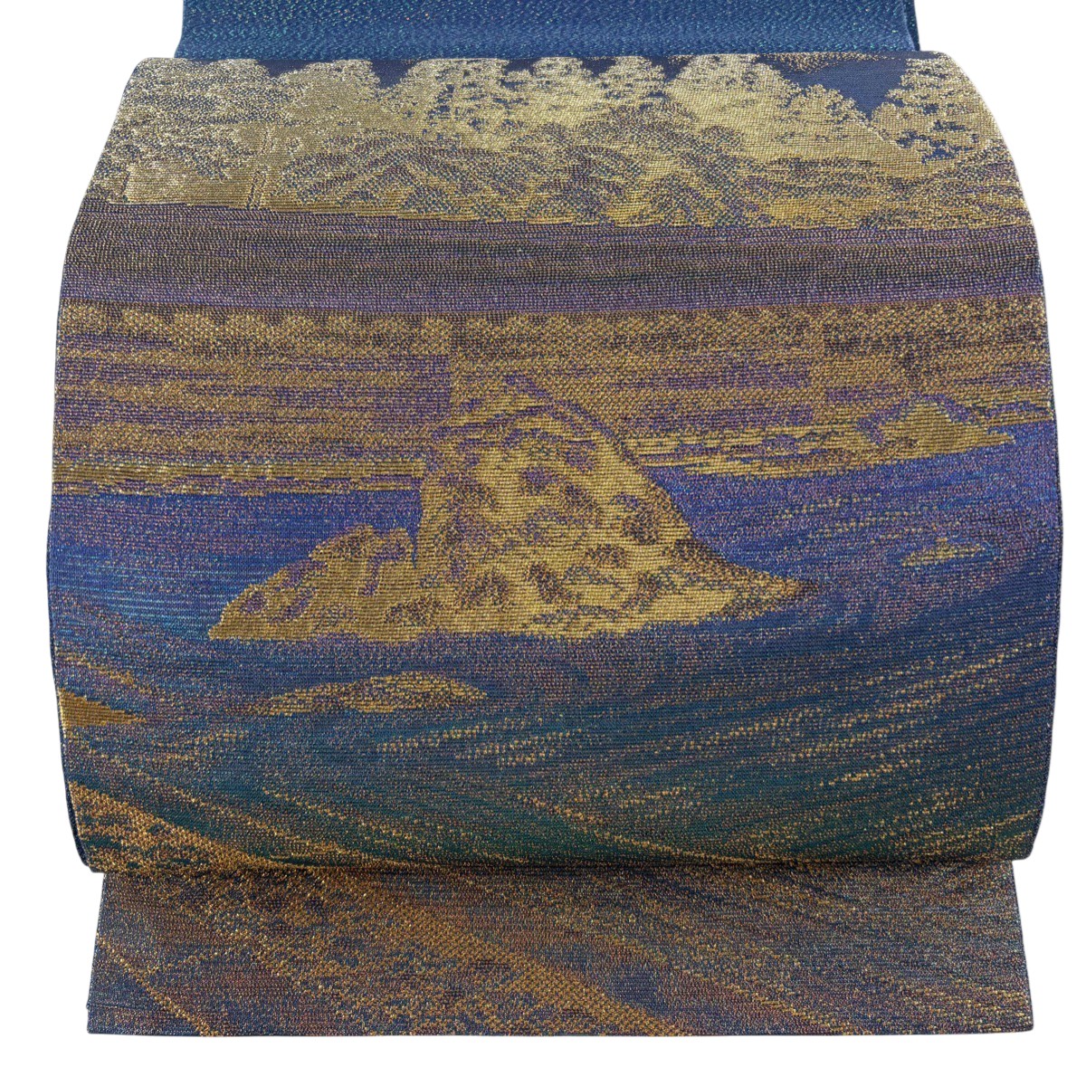 【美品】 袋帯 逸品 佐波理 落款あり 新古都佐波理 竜安寺定 竜安寺の枯山水 金糸 箔 青紫 お太鼓柄 正絹 【中古】 msp29