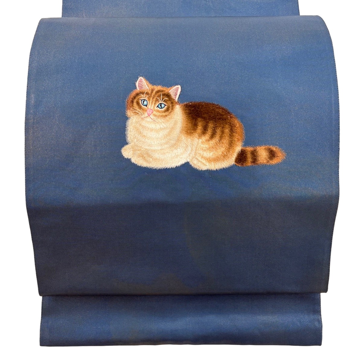 袋帯 逸品 猫 箔 紺色 お太鼓柄 正絹 【中古】 msp29
