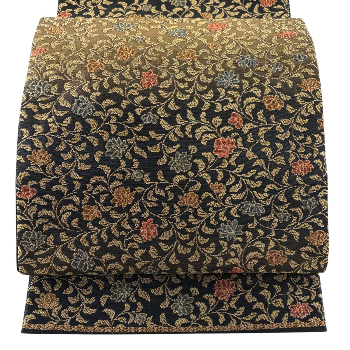 【美品】 袋帯 逸品 紋屋井関 落款あり 花唐草 箔 墨色 六通 正絹 【中古】 msp29