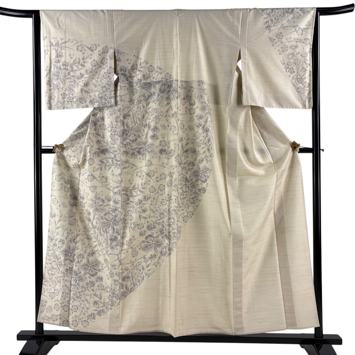 【美品】 訪問着 身丈157cm 裄丈63.5cm S 単衣 梅 草花 ベージュ 正絹 名品 【中古】 msp30