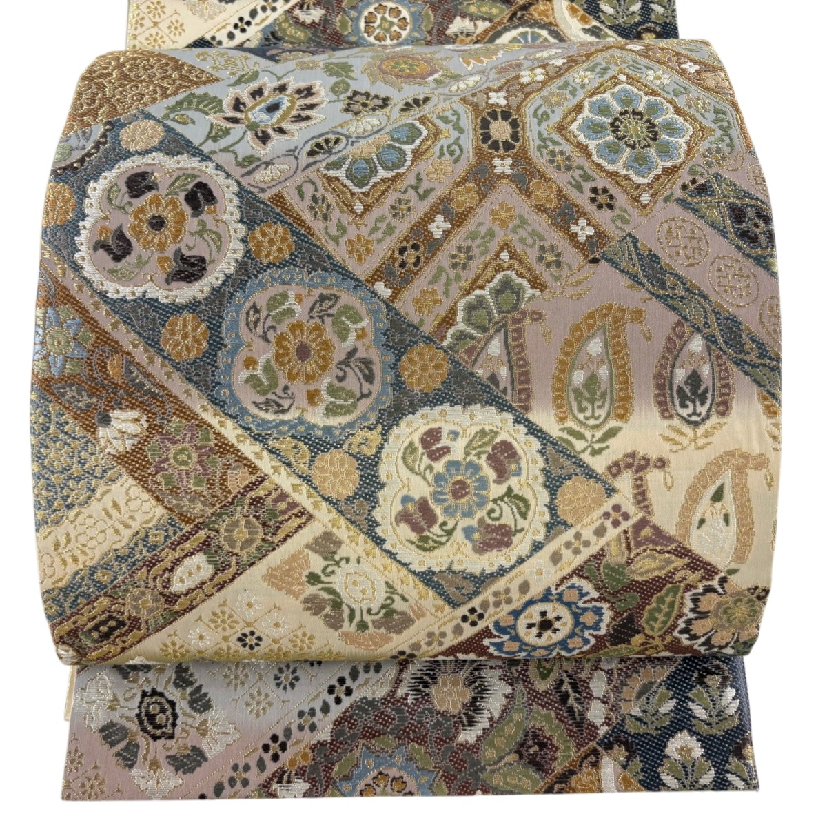 【美品】 袋帯 名品 草花 鳥 金糸 薄小豆 六通 正絹 【中古】