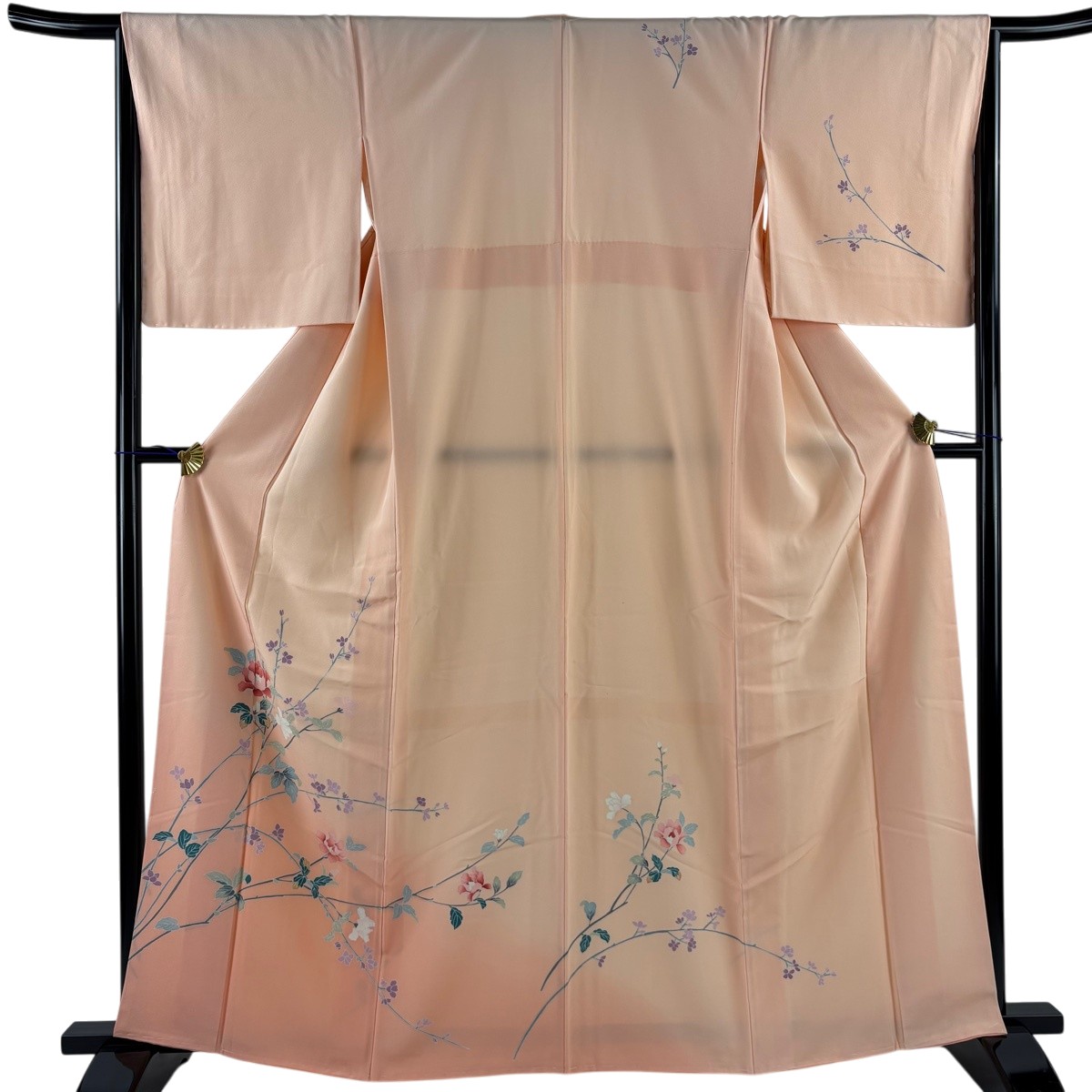 訪問着 身丈163cm 裄丈65cm M 袷 枝花 ぼかし サーモンピンク 正絹 秀品 【中古】 msp30